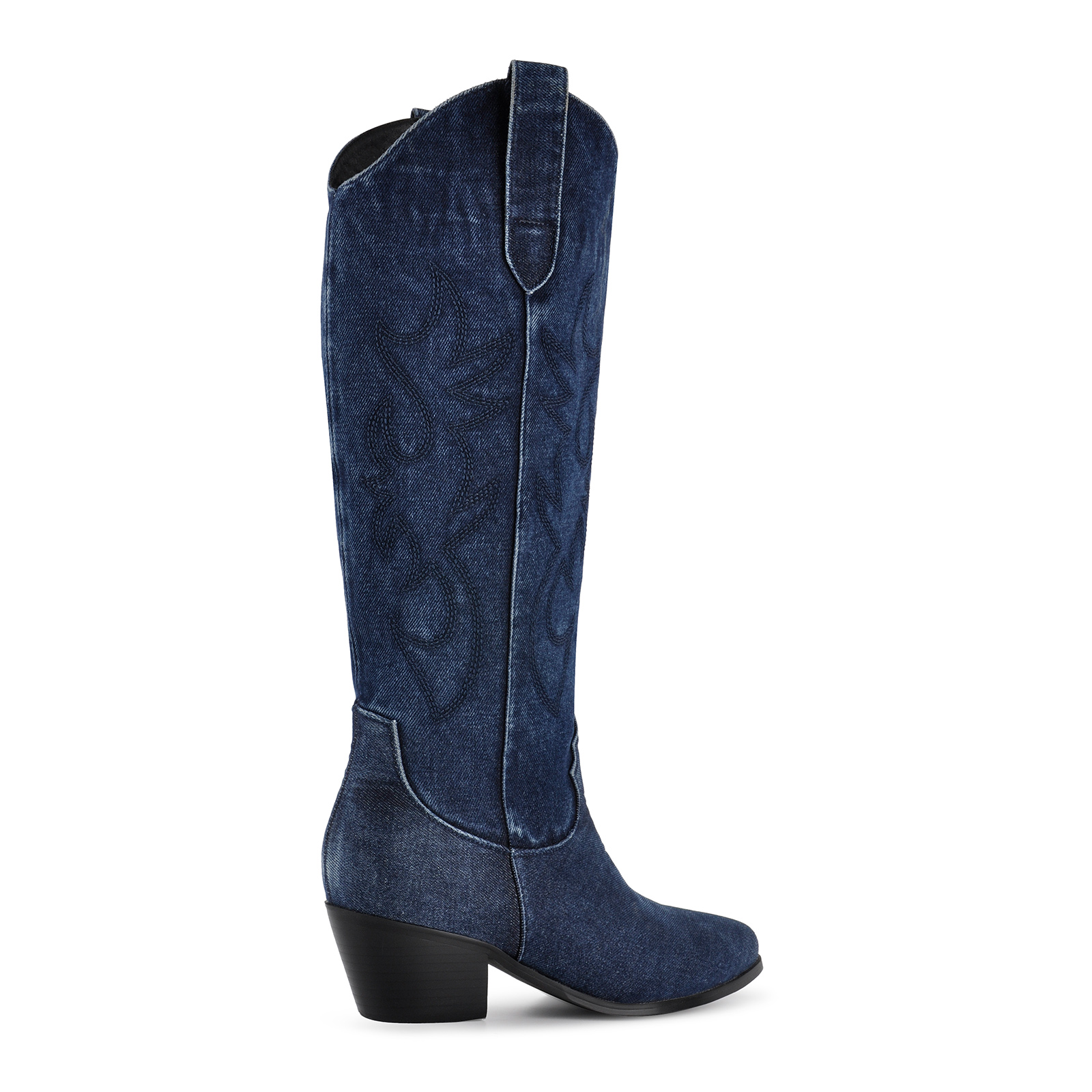 Denim Embroidery Knee High Western Boots