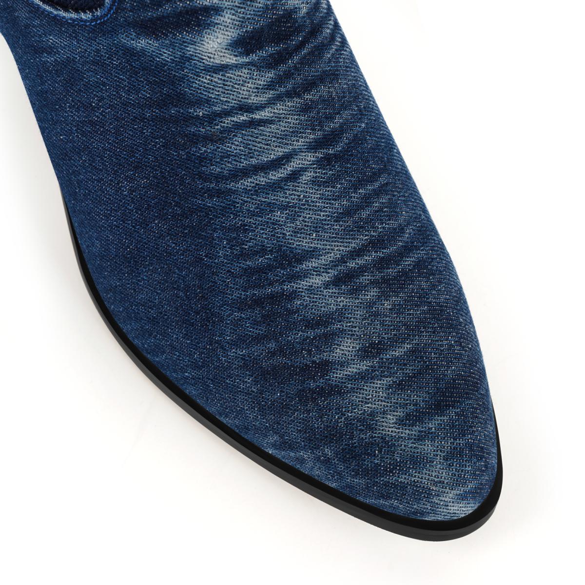Denim Embroidery Western Knee High Boots