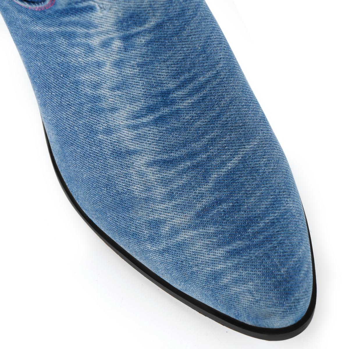 Denim Embroidery Western Knee High Boots