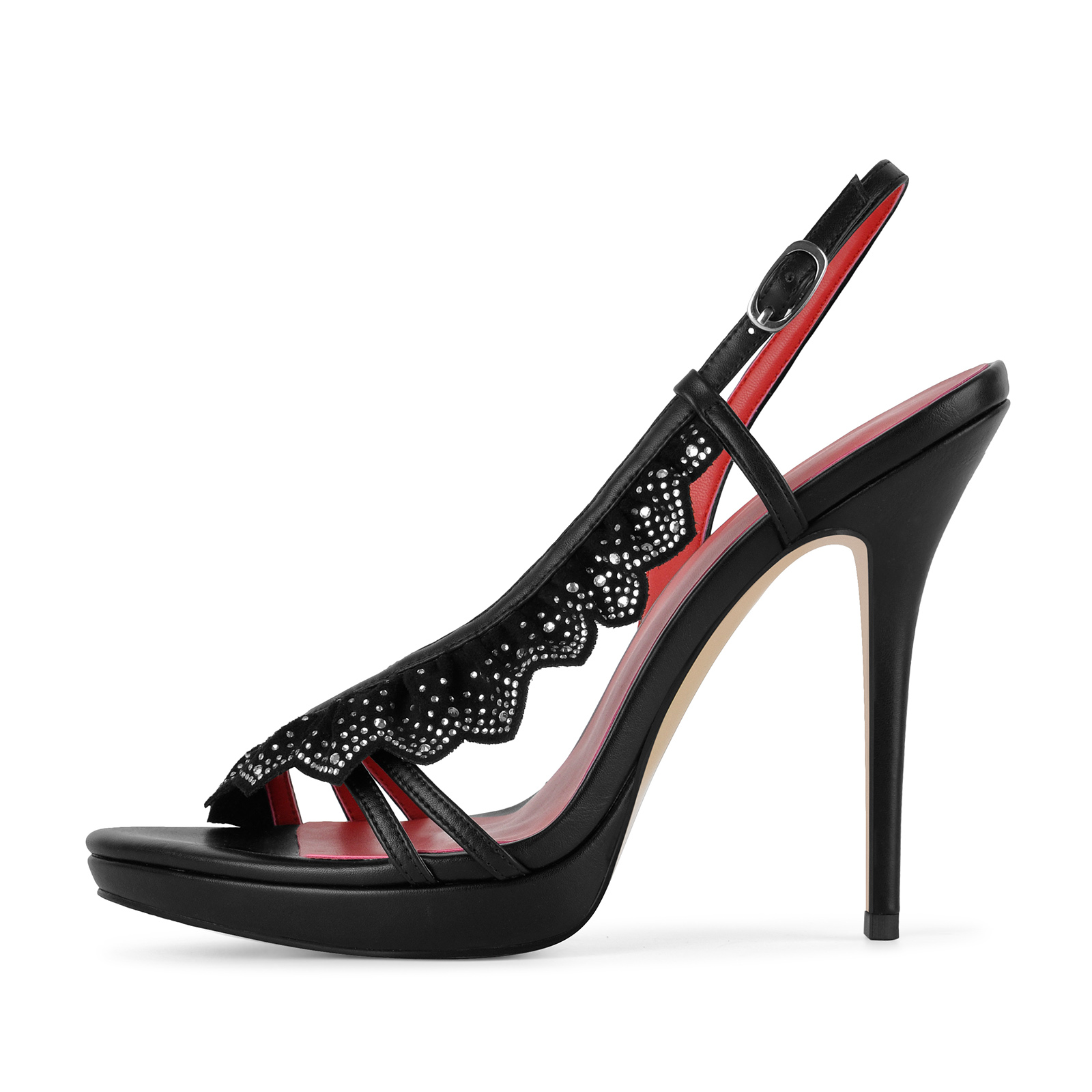 Rhinestone Ruffle Slingback Platform Sandals