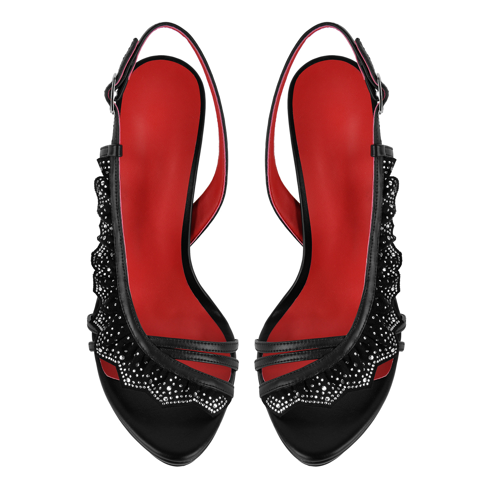 Rhinestone Ruffle Slingback Platform Sandals