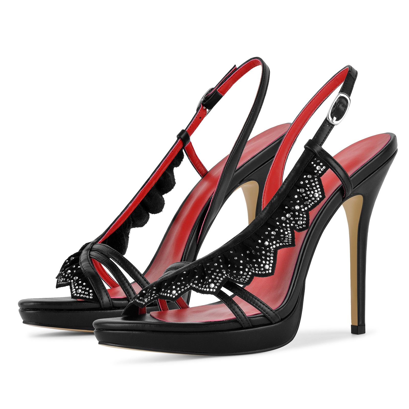 Rhinestone Ruffle Slingback Platform Sandals