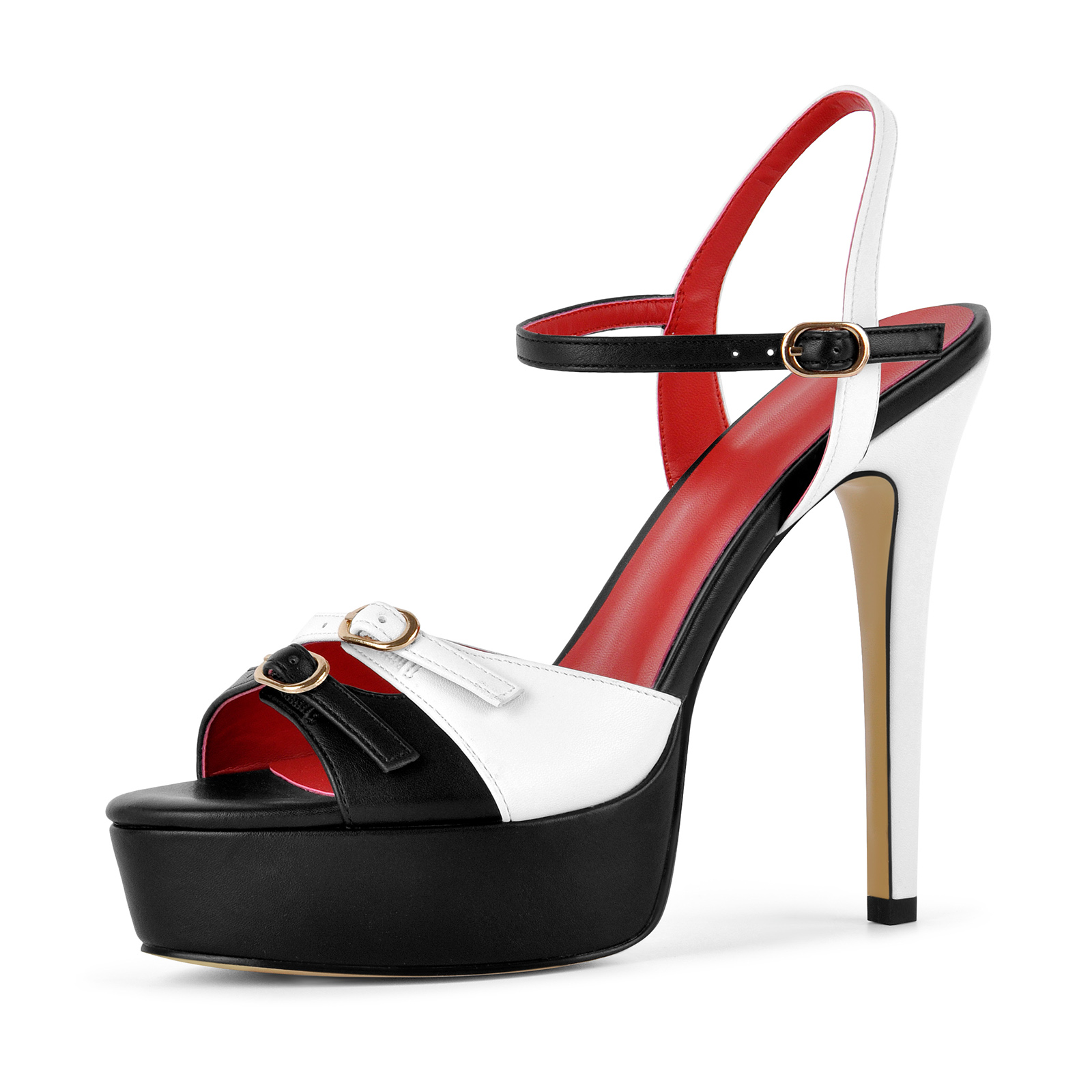 Round Toe Platform Buckle Strap Stiletto Sandals