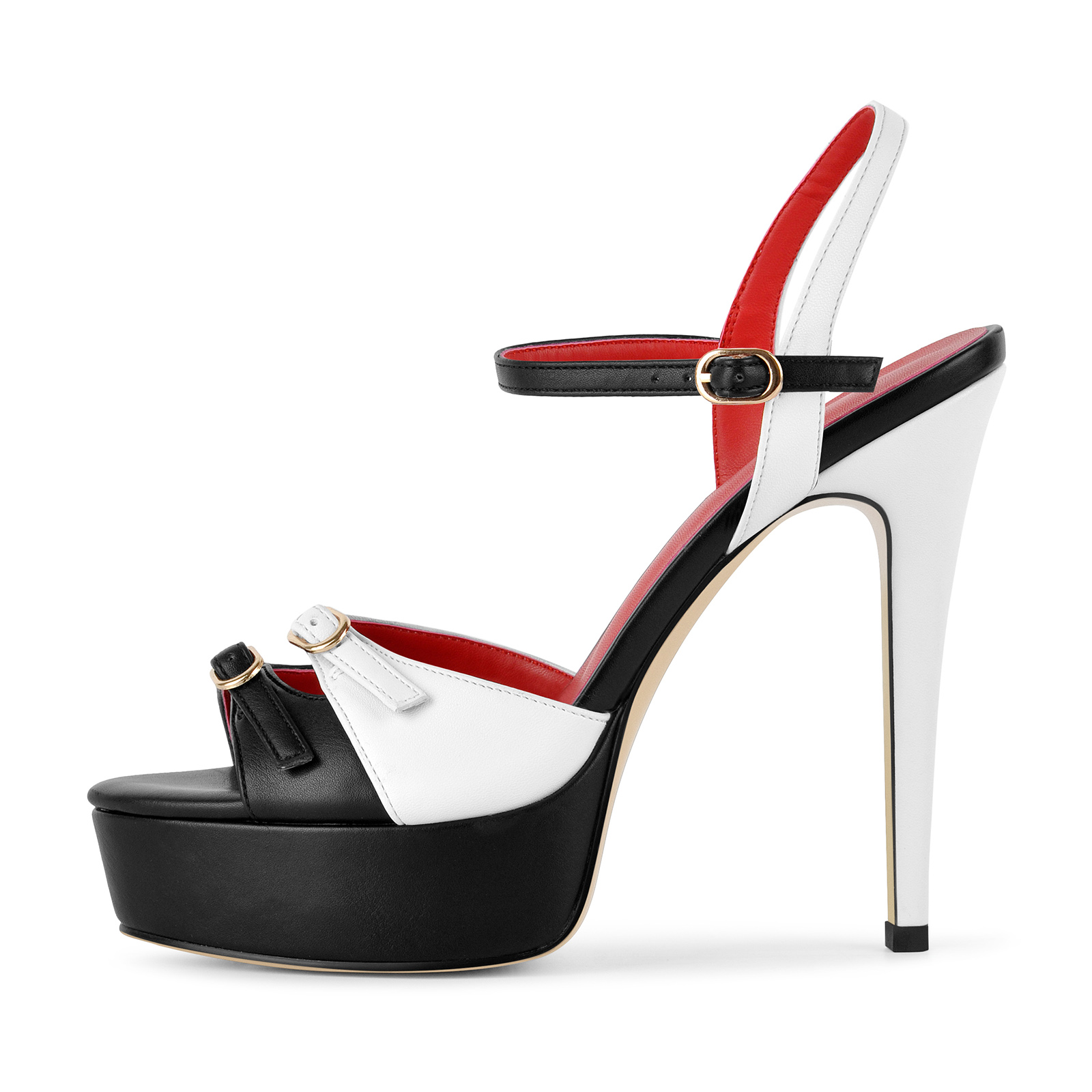 Round Toe Platform Buckle Strap Stiletto Sandals