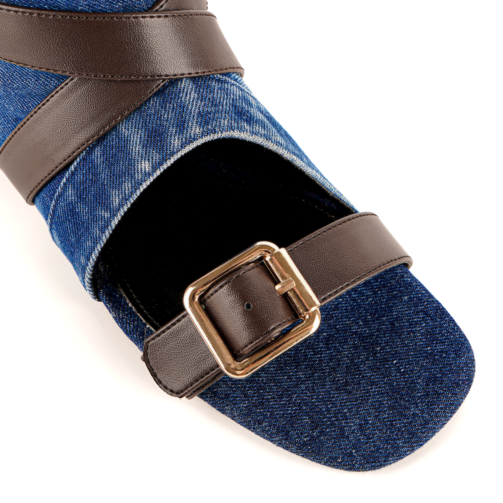 Square Toe Buckle Cutout Ankle Flat Boots