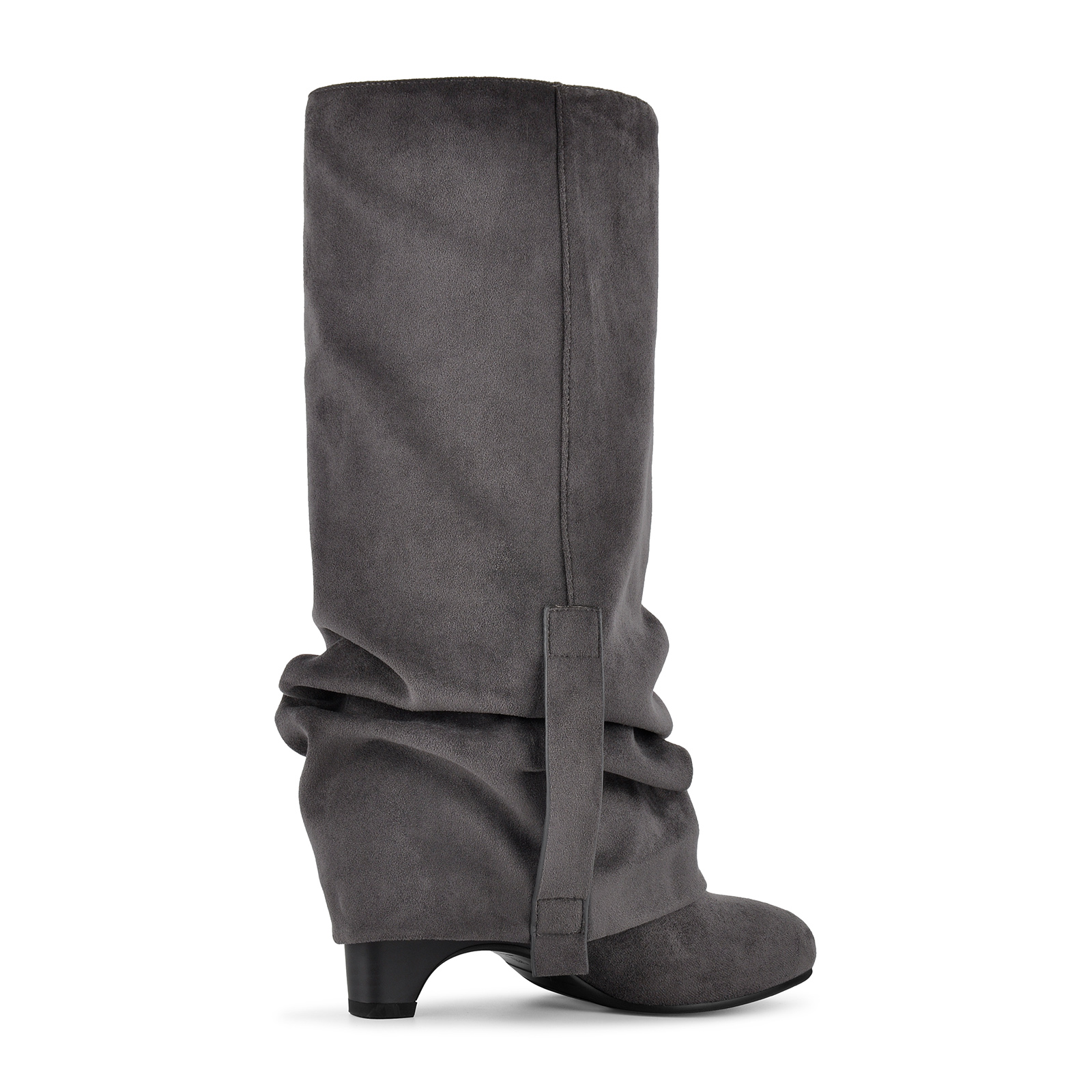 Suede Ruched Buckle Wedge Heel Mid-Calf Boots