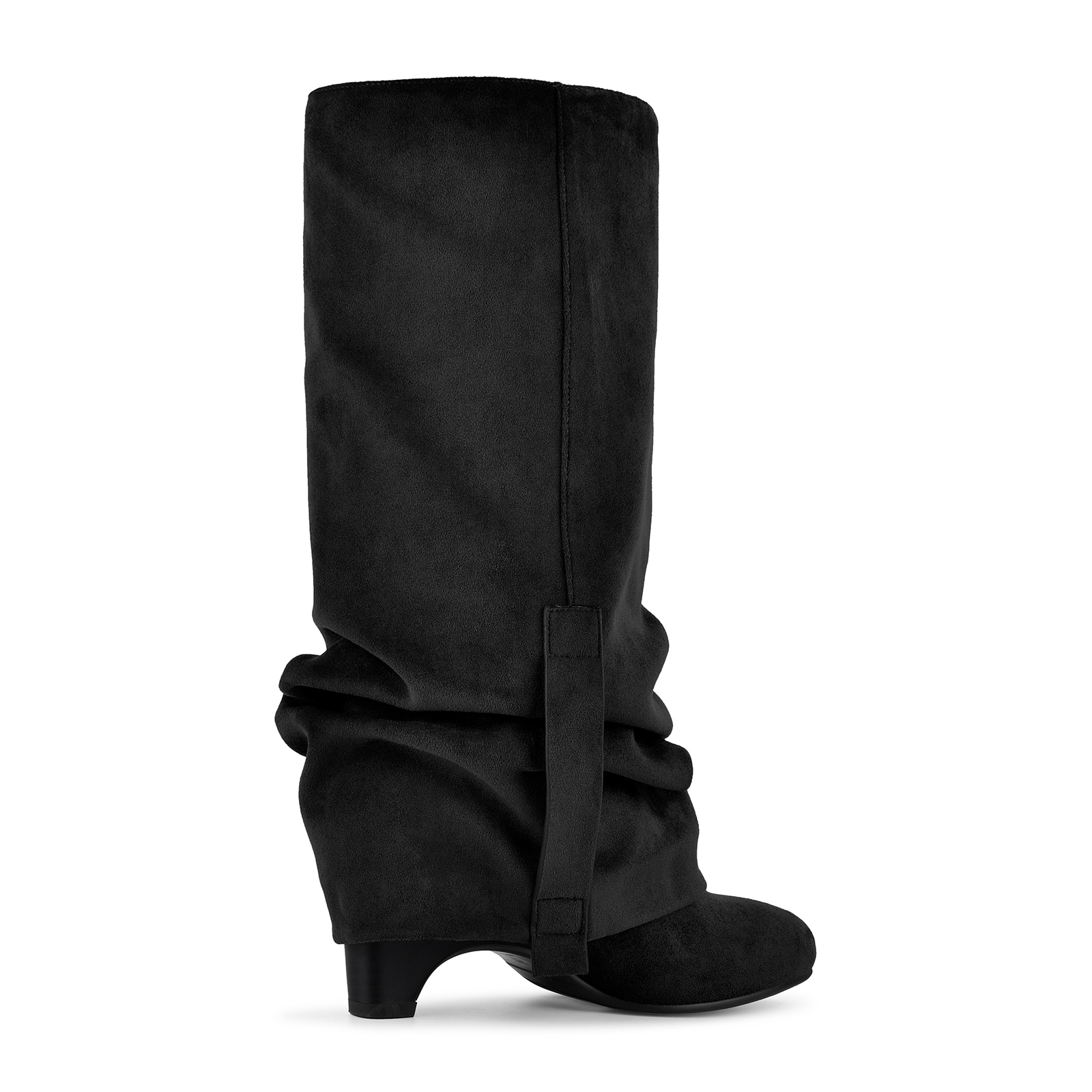 Suede Ruched Buckle Wedge Heel Mid-Calf Boots