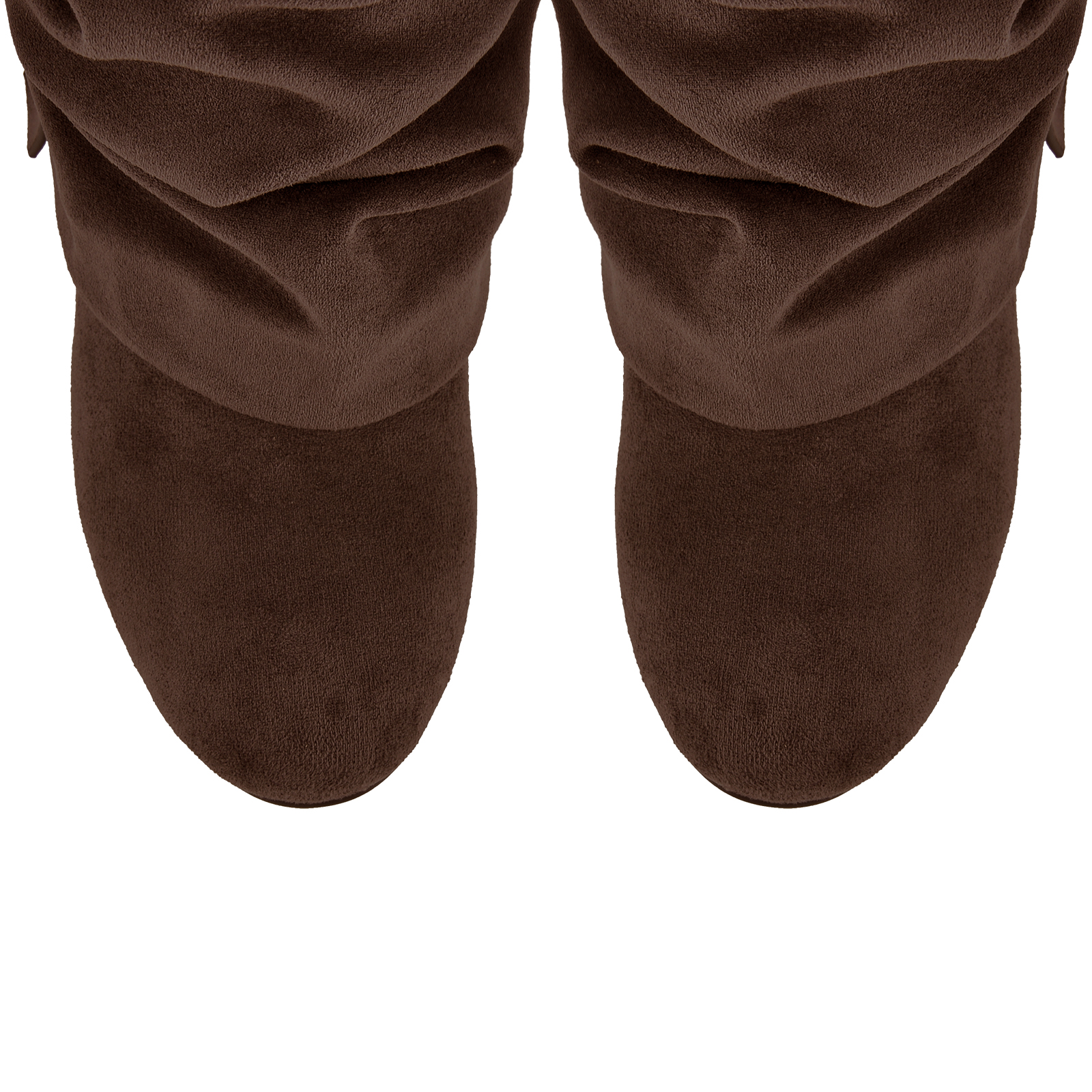 Suede Ruched Buckle Wedge Heel Mid-Calf Boots