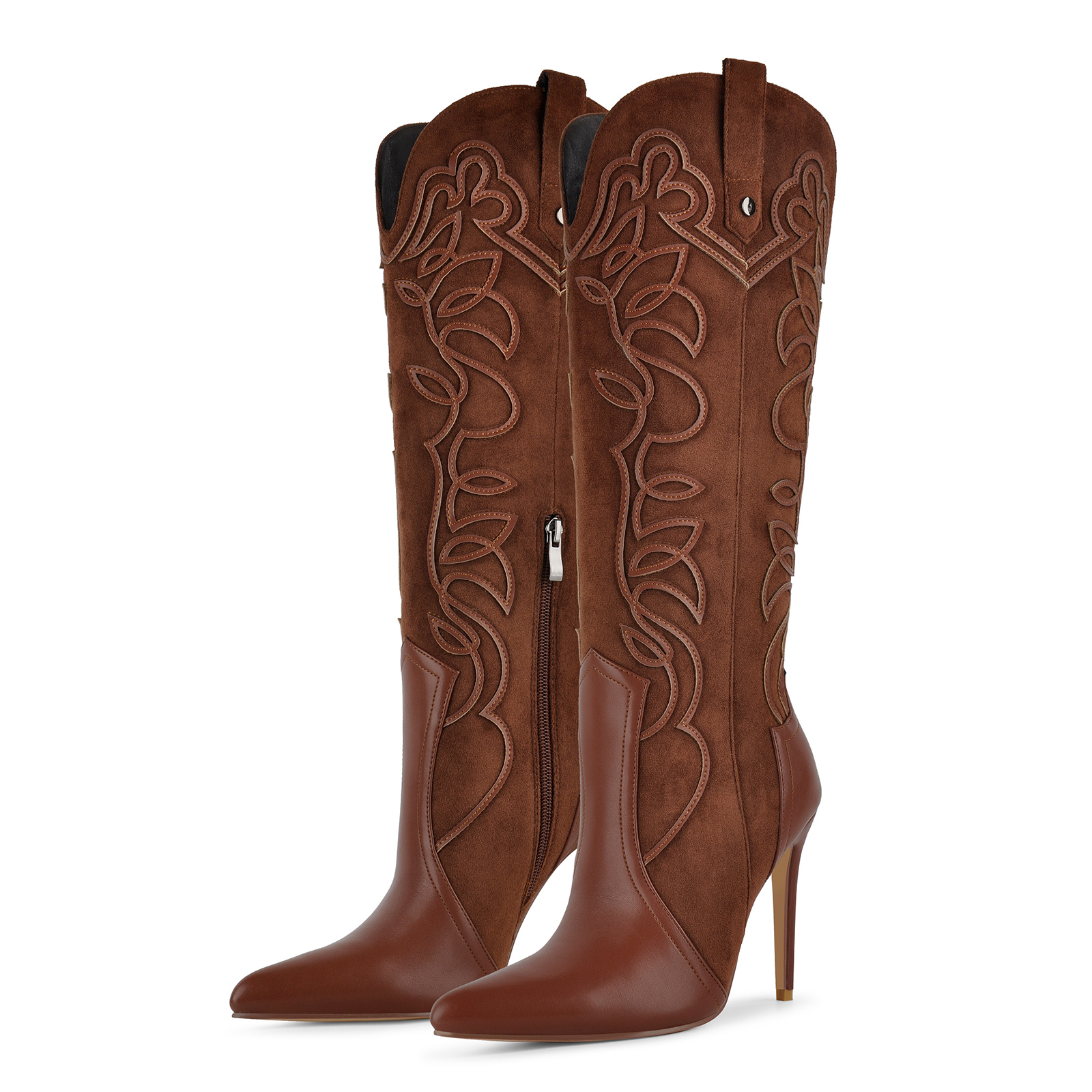 Embroidery Patchwork Western Stiletto Knee High Boots