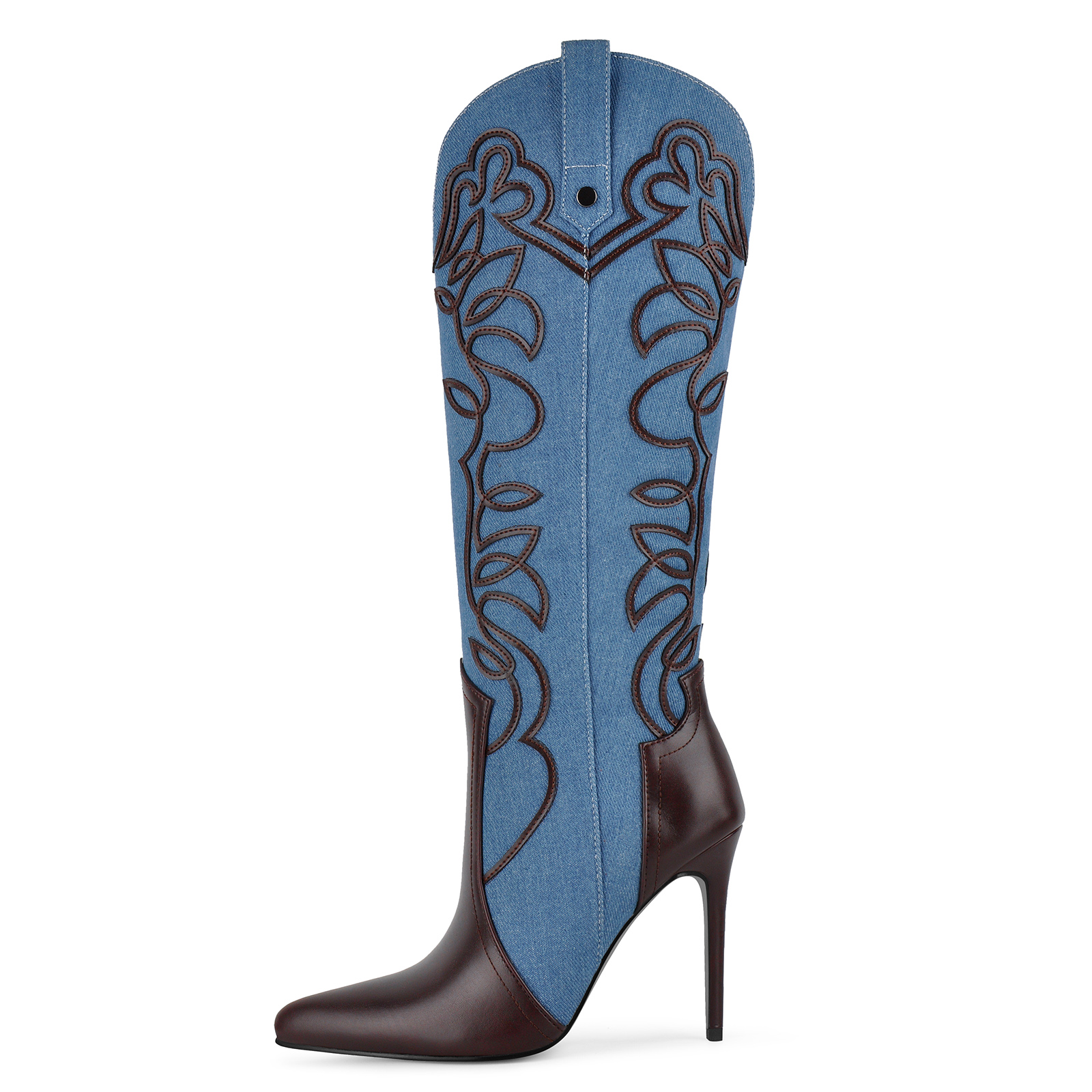Embroidery Patchwork Western Stiletto Knee High Boots