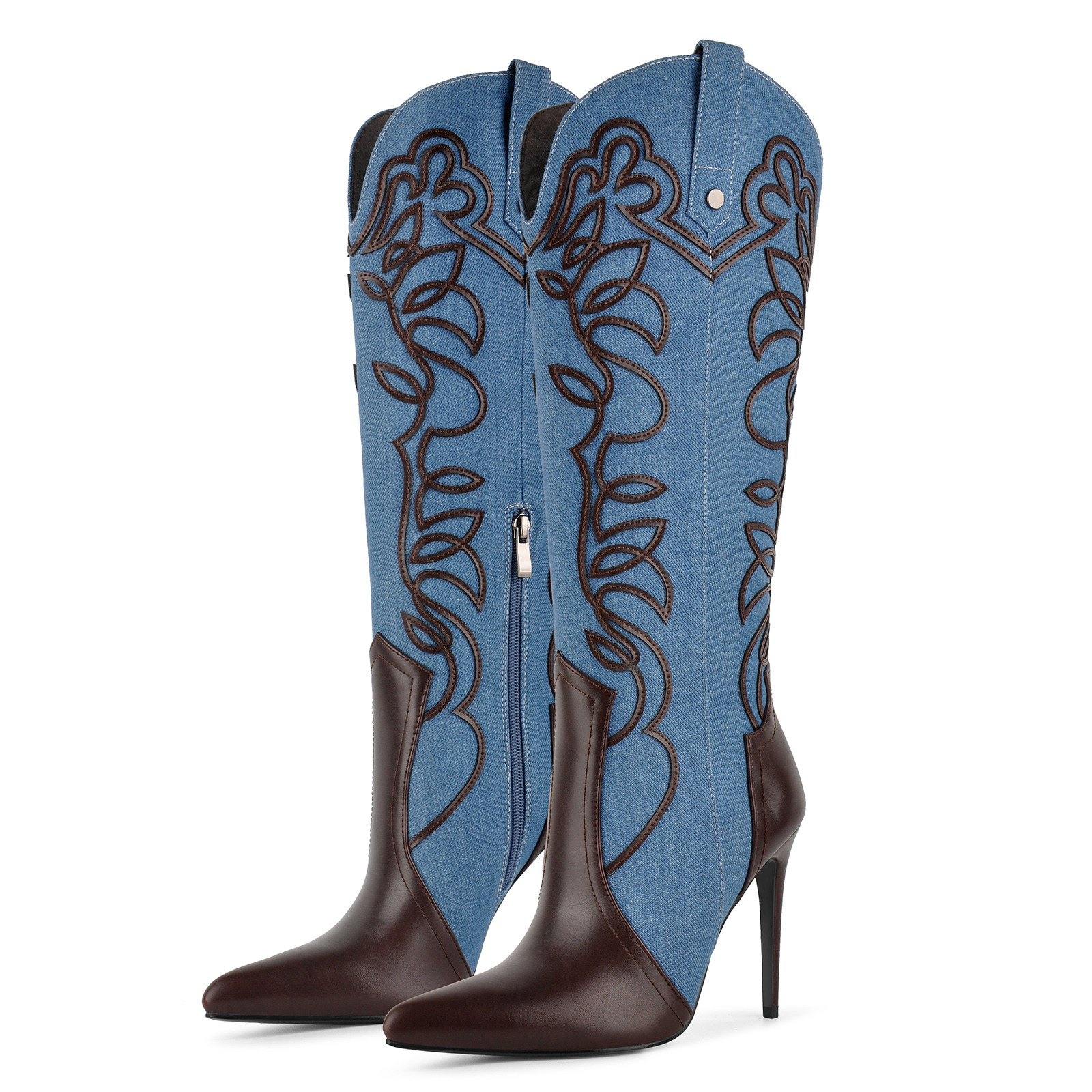 Embroidery Patchwork Western Stiletto Knee High Boots