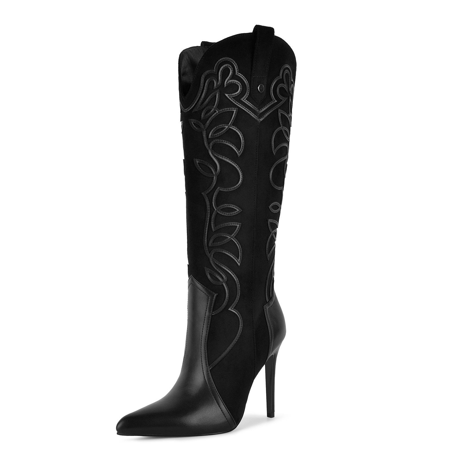 Embroidery Patchwork Western Stiletto Knee High Boots
