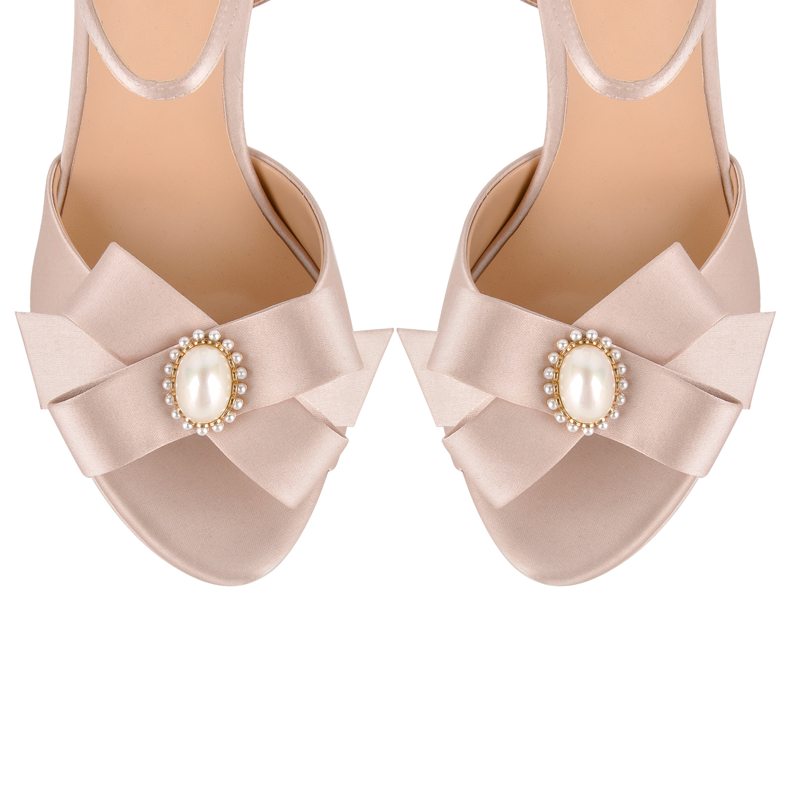 Pearl Bow Satin Buckle Strap Platform Sandals