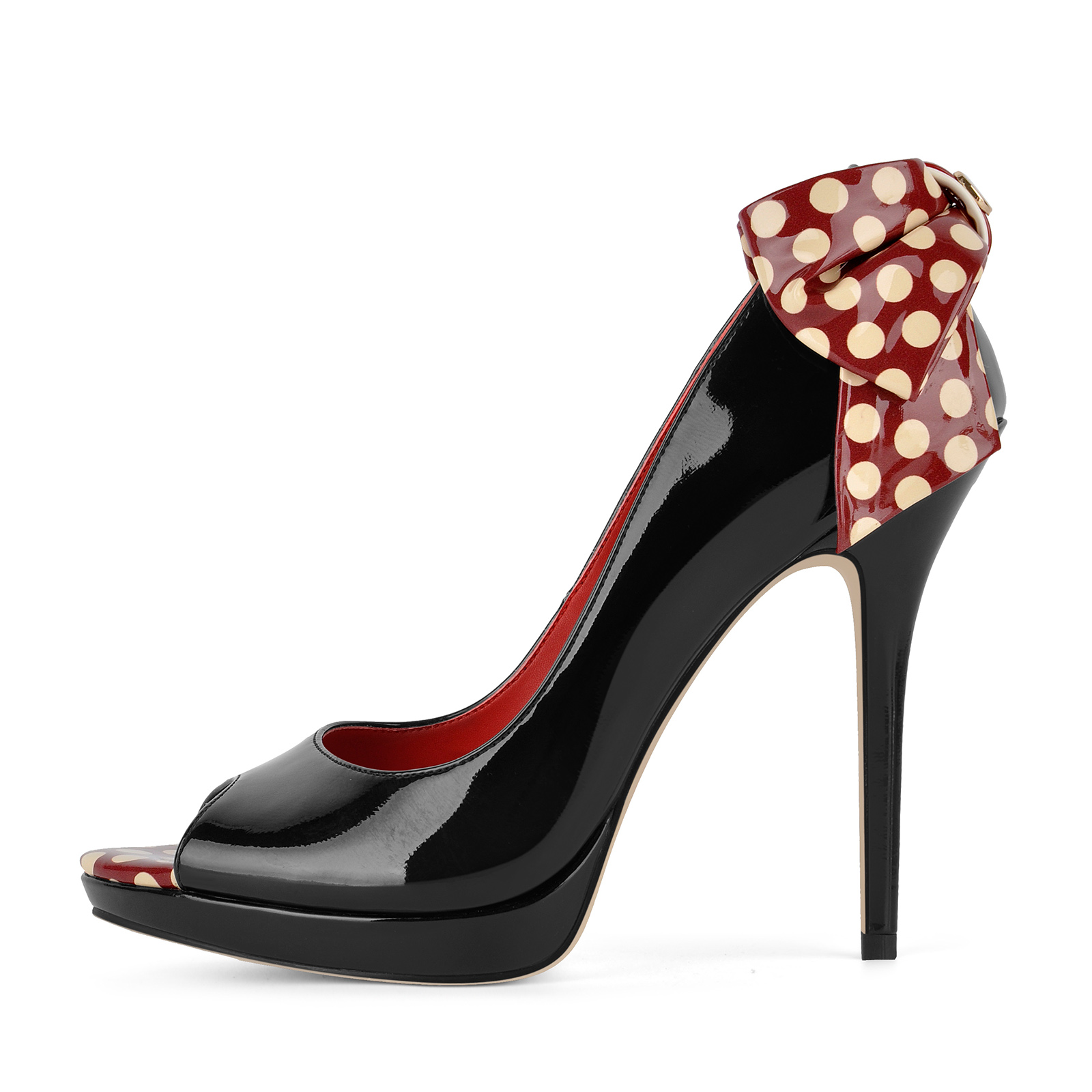 Peep Toe Bow Polka Dot Platform Pumps