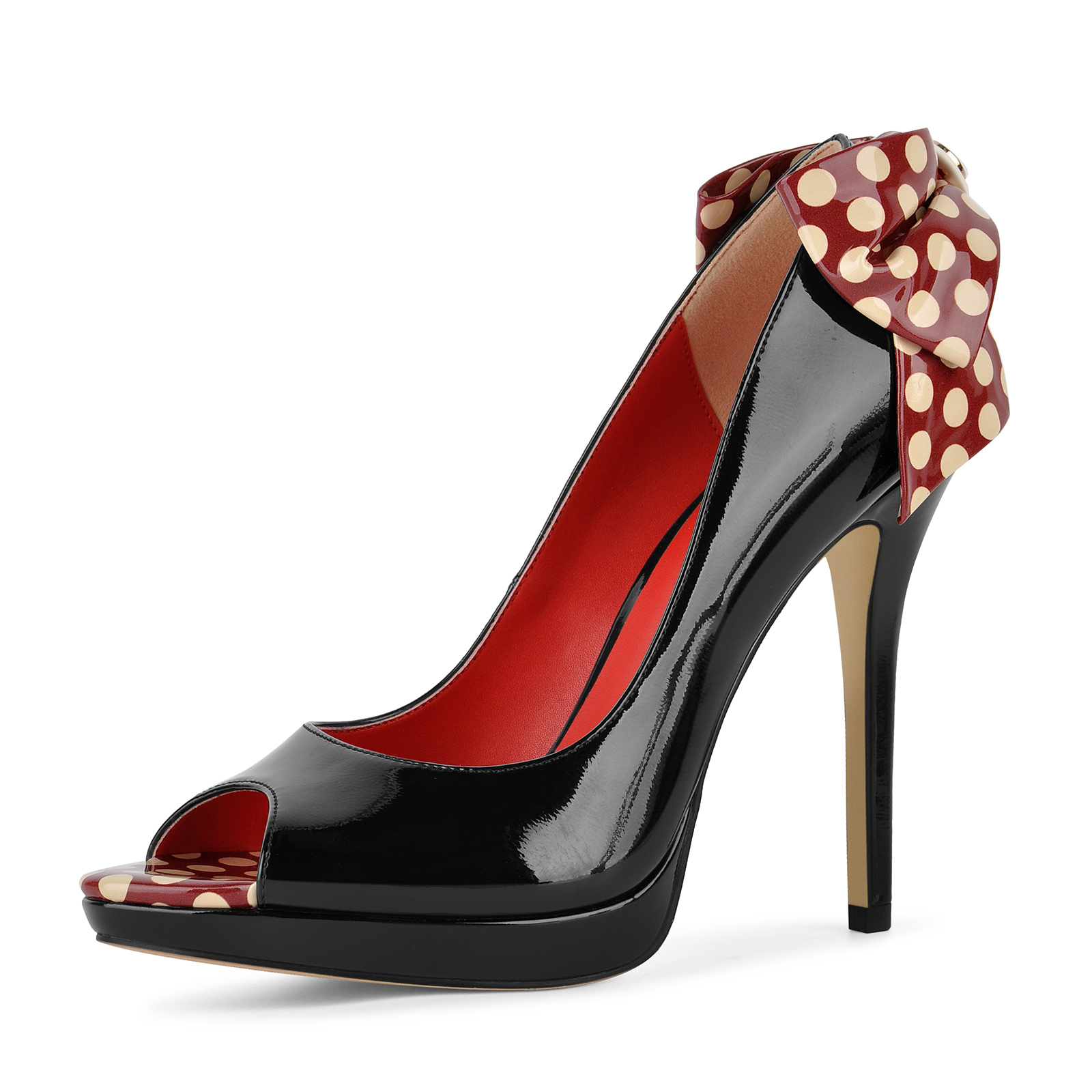Peep Toe Bow Polka Dot Platform Pumps