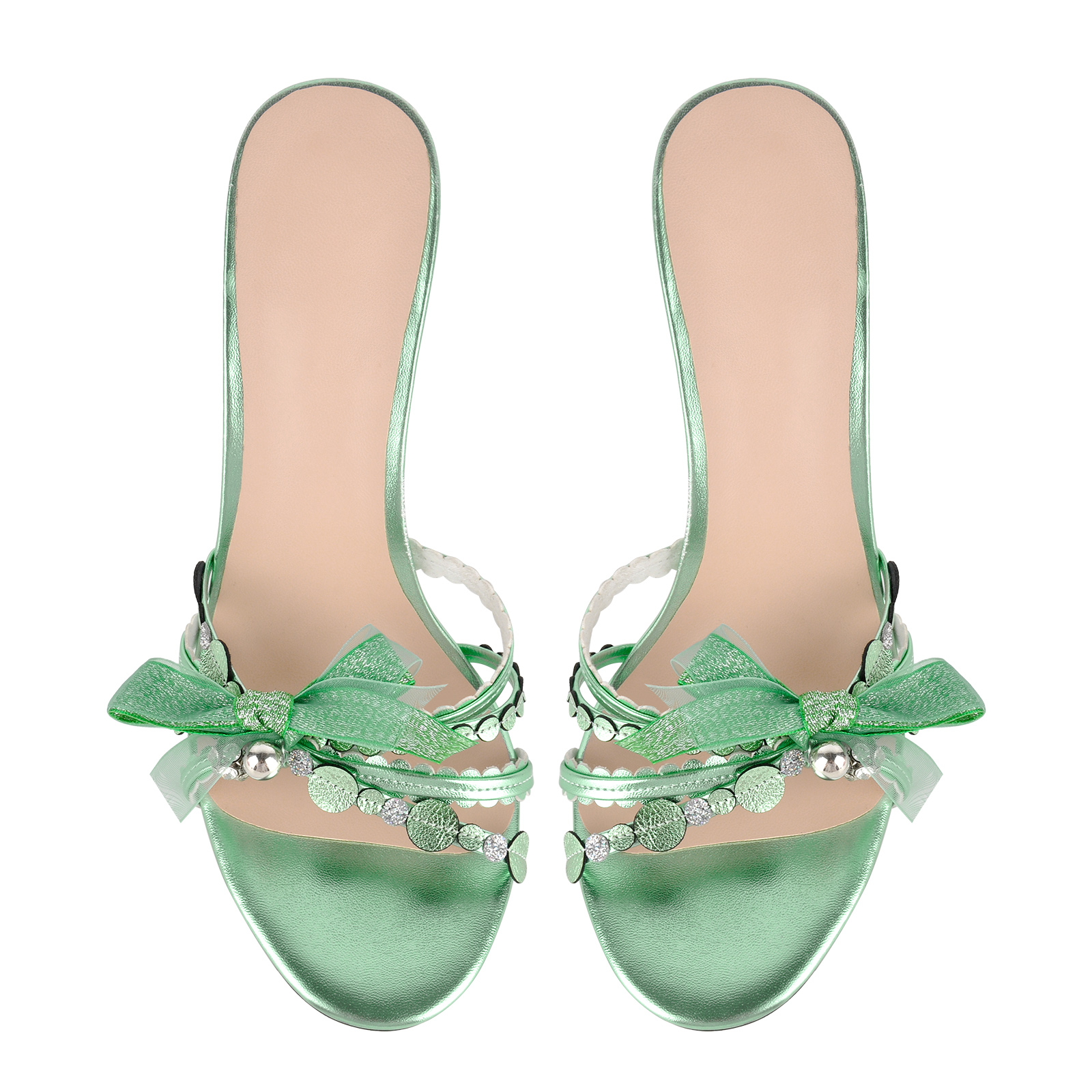 Round Toe Bow Rhinestone Mule Sandals