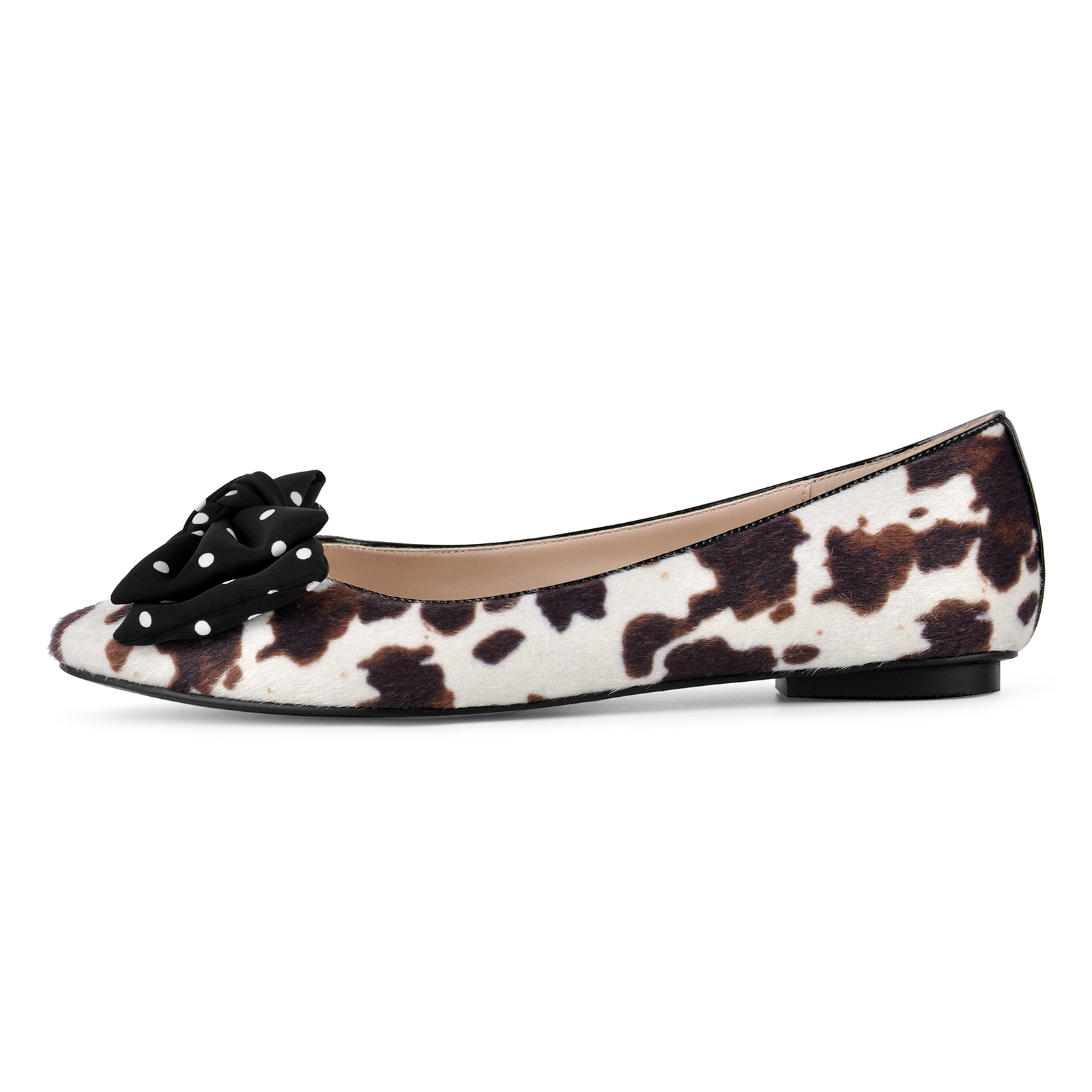 Cow Print Round Toe Polka Dot Bow Flats