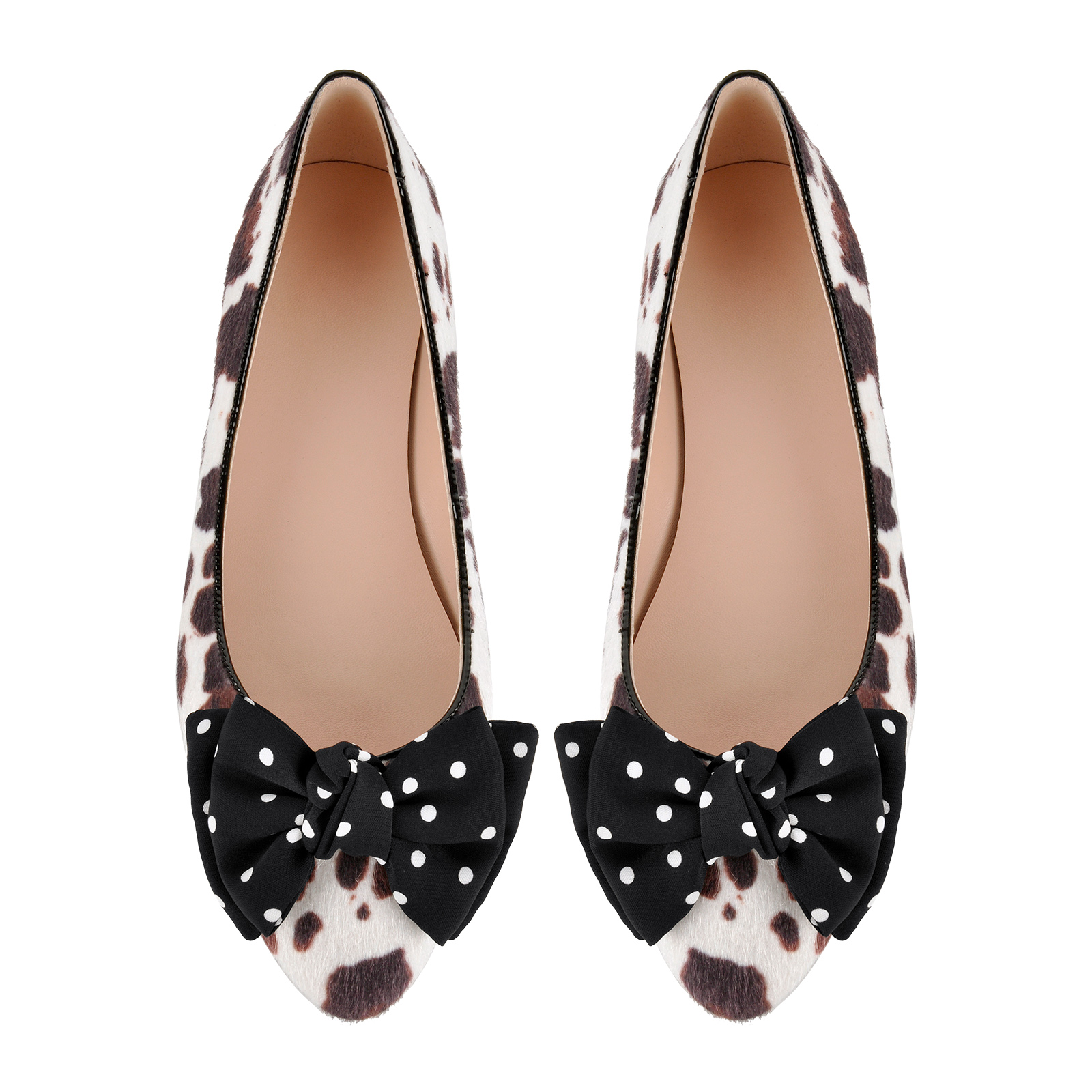 Cow Print Round Toe Polka Dot Bow Flats