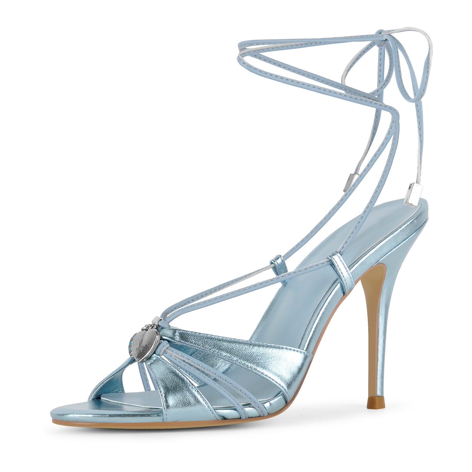 Round Toe Heart Charm Strappy Lace-up Sandals