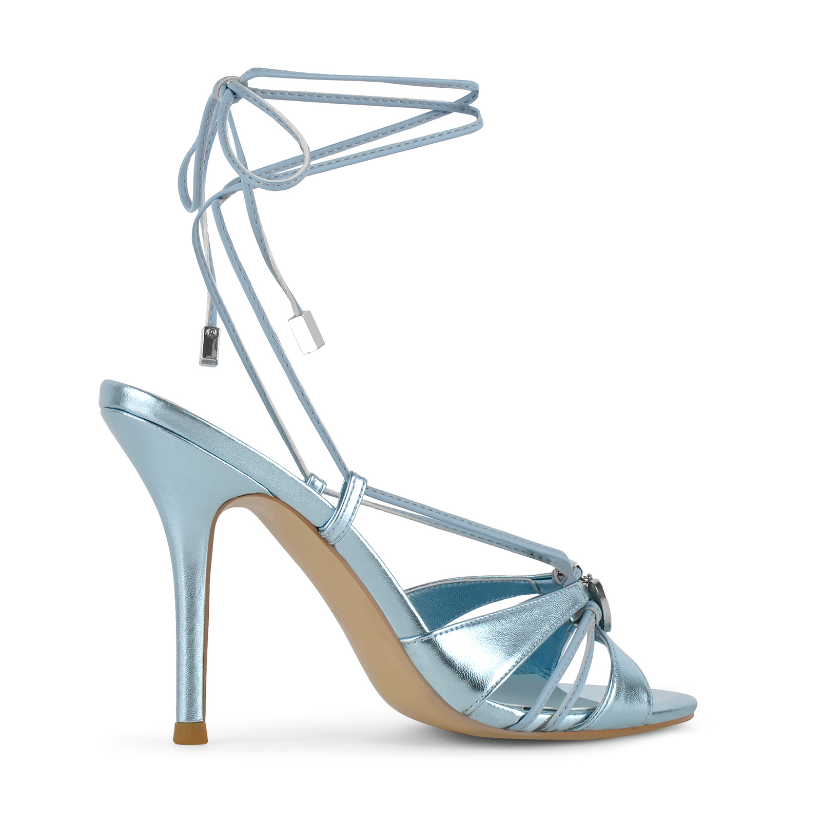 Round Toe Heart Charm Strappy Lace-up Sandals