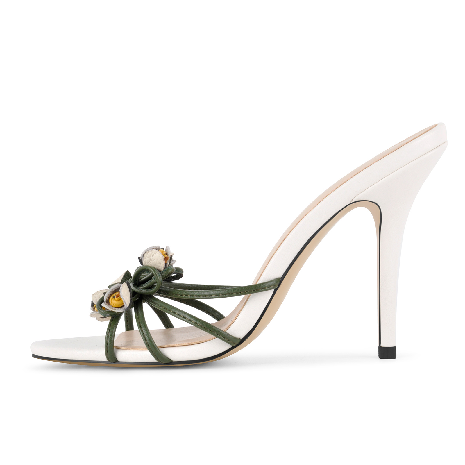 Flower Round Toe Stiletto Mule Sandals