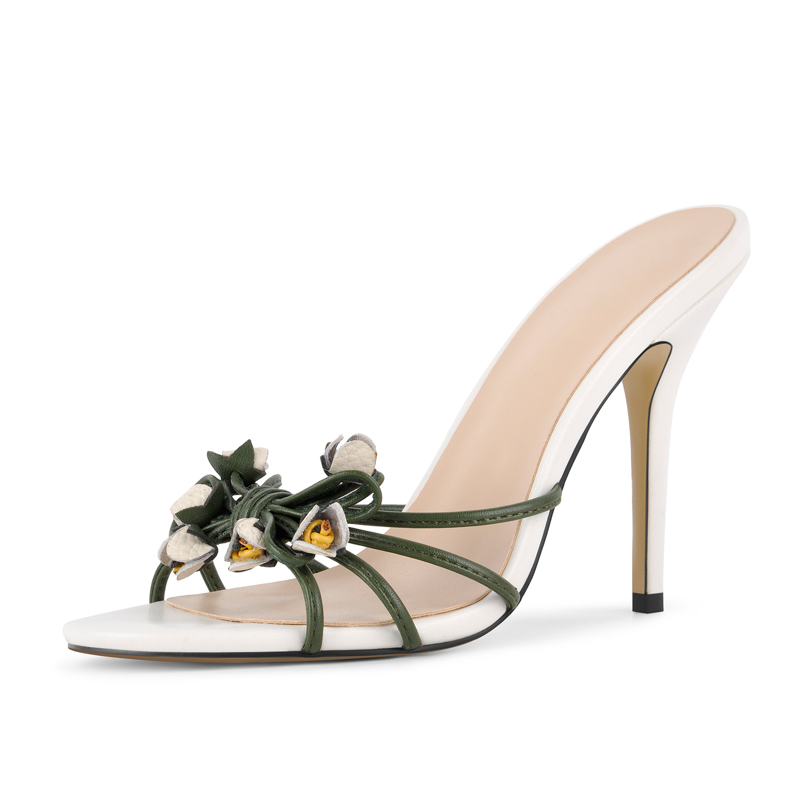 Flower Round Toe Stiletto Mule Sandals