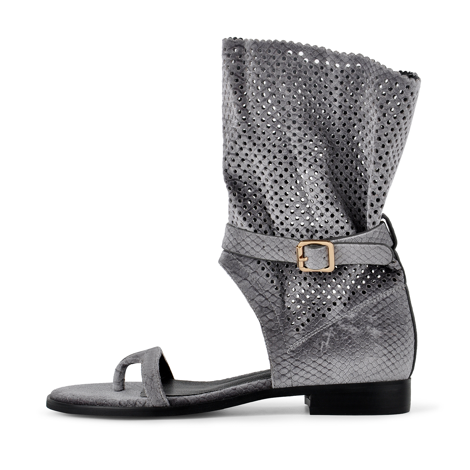 Flip-Flop Buckle Cutout Flat Bootie Sandals