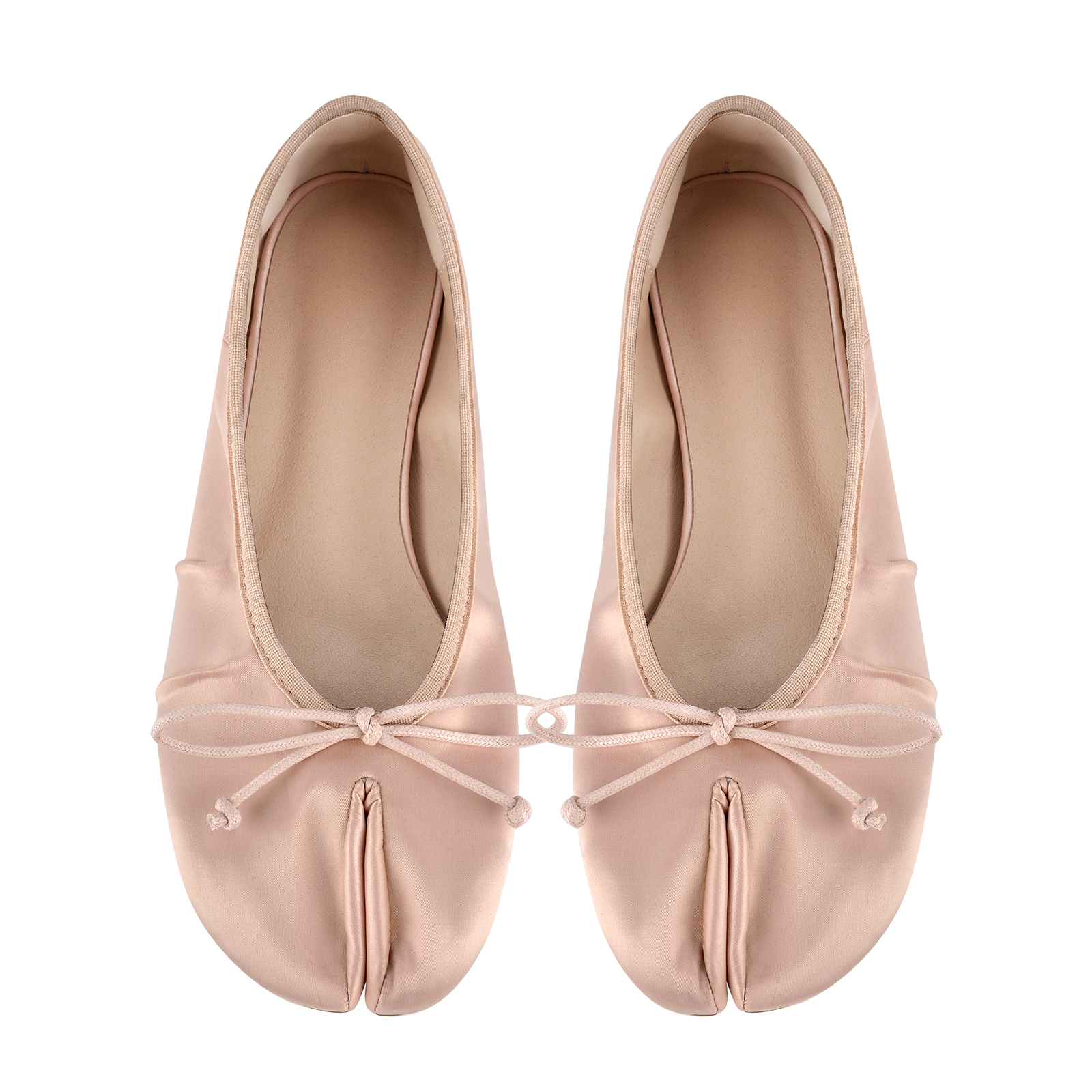 Bow Round Toe Satin Tabi Ballet Flats