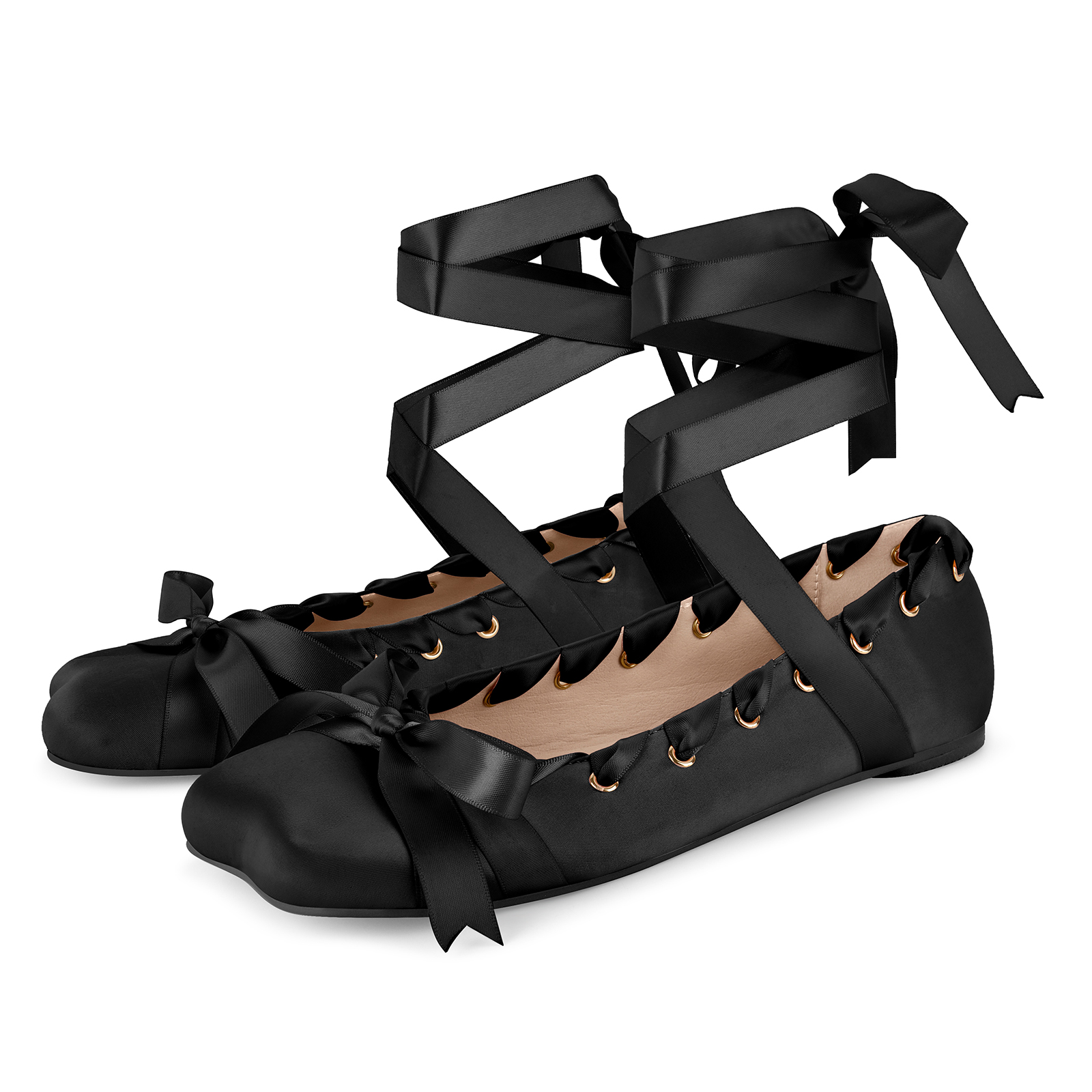 Bow Satin Strappy lace-up Ballet Flats