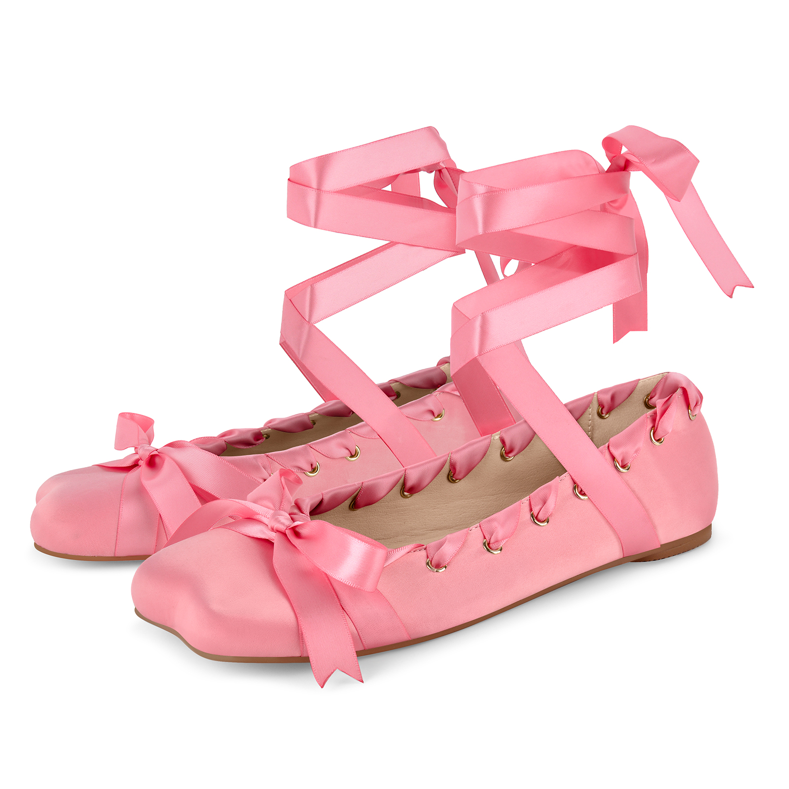 Bow Satin Strappy lace-up Ballet Flats