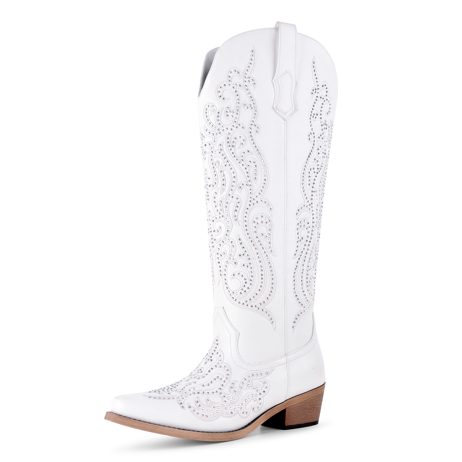 Rhinestone Embroidery Western Knee High Boots
