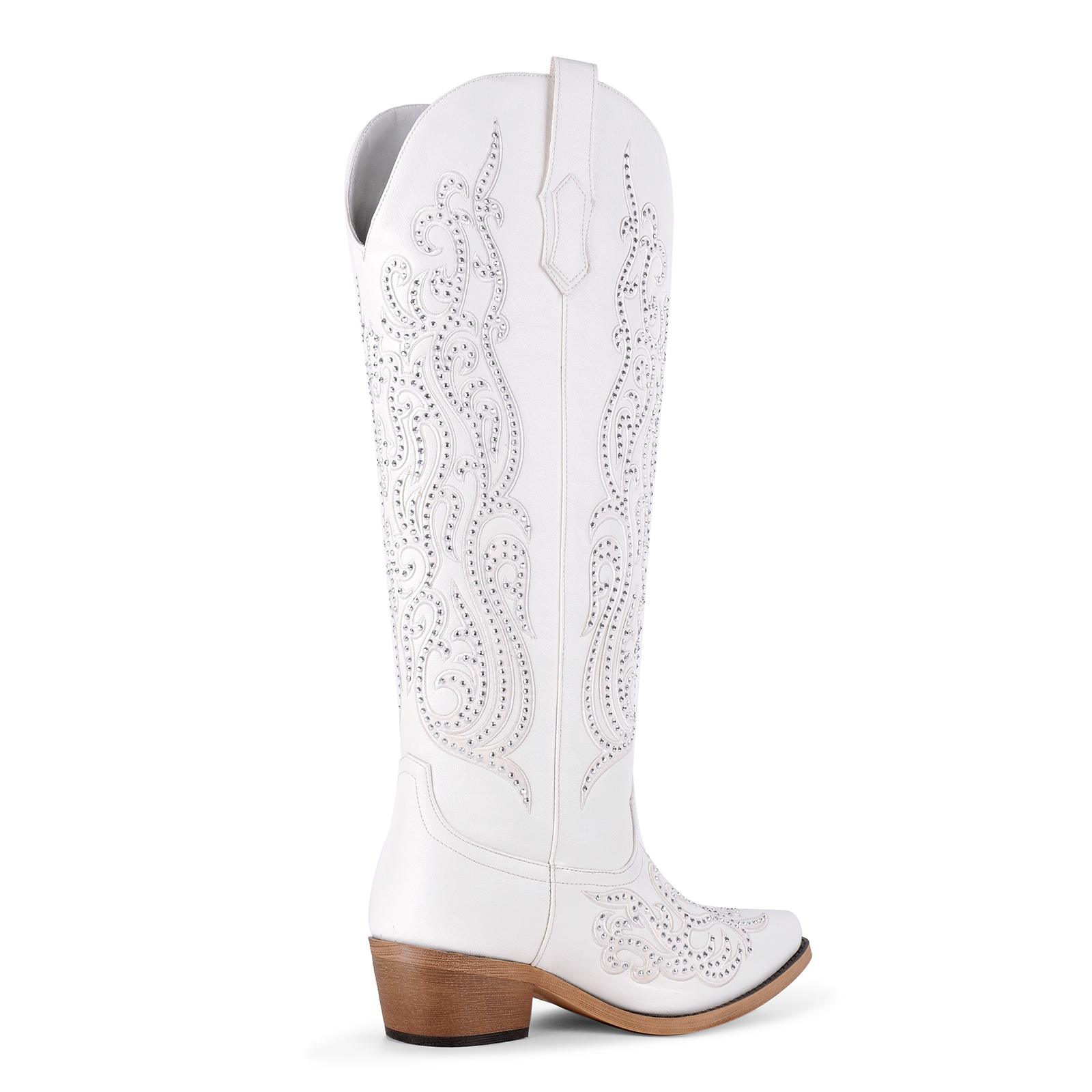 Rhinestone Embroidery Western Knee High Boots