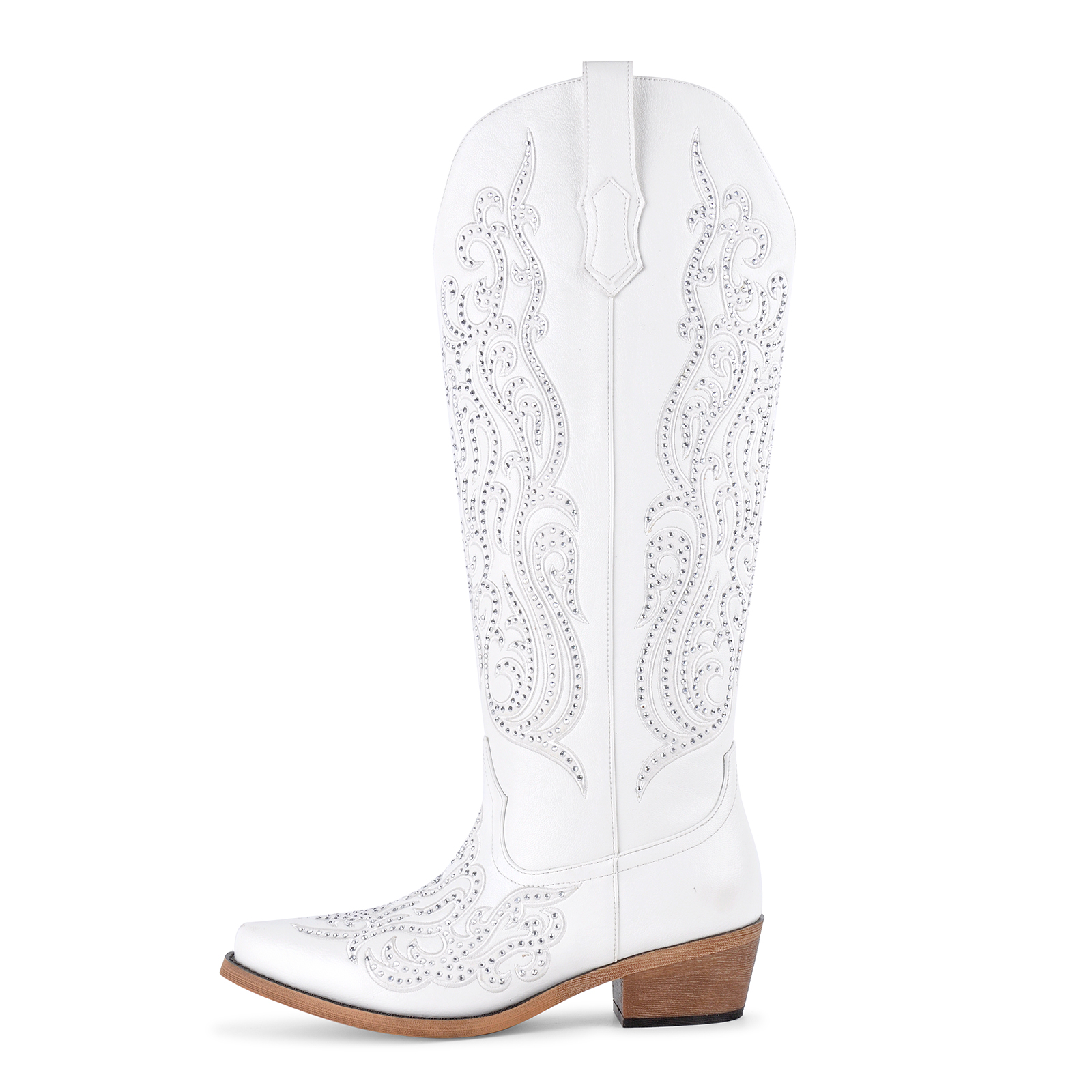 Rhinestone Embroidery Western Knee High Boots