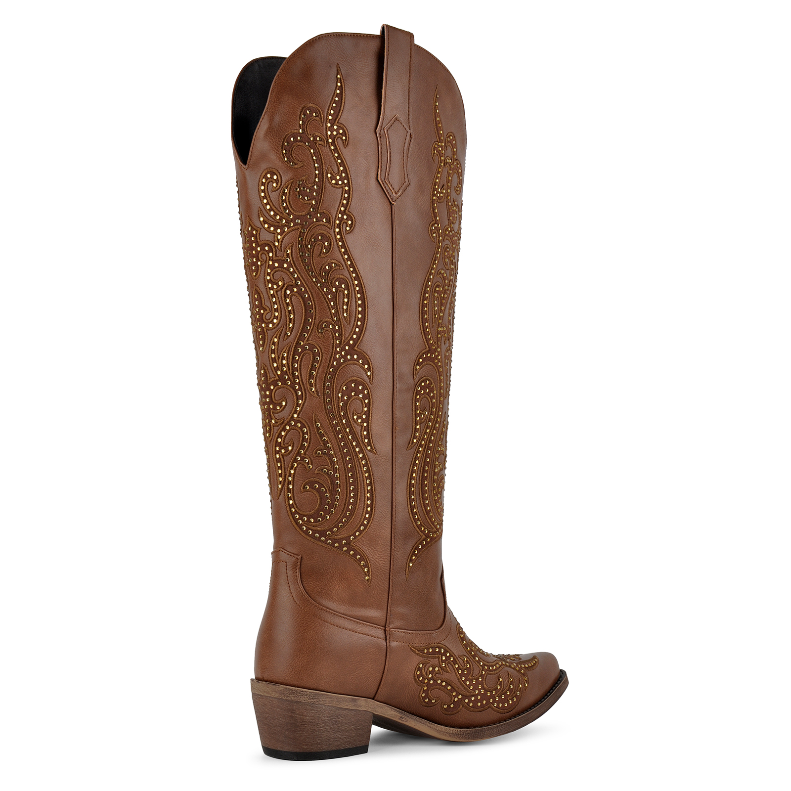 Rhinestone Embroidery Western Knee High Boots