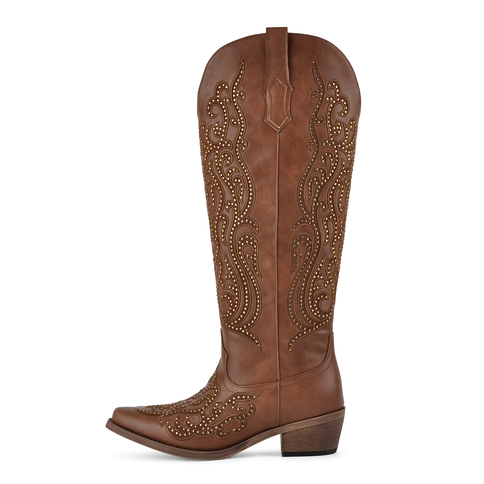 Rhinestone Embroidery Western Knee High Boots