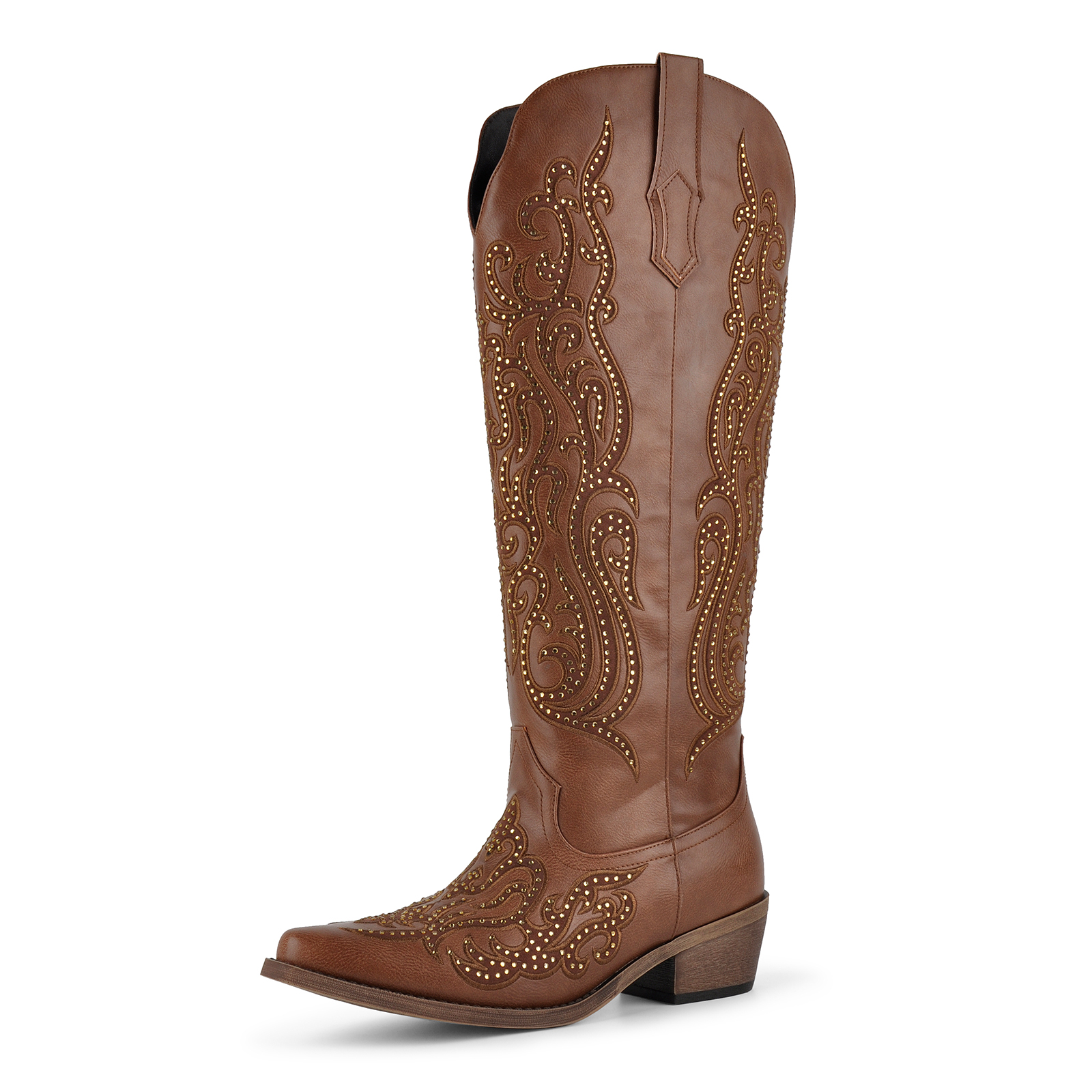 Rhinestone Embroidery Western Knee High Boots