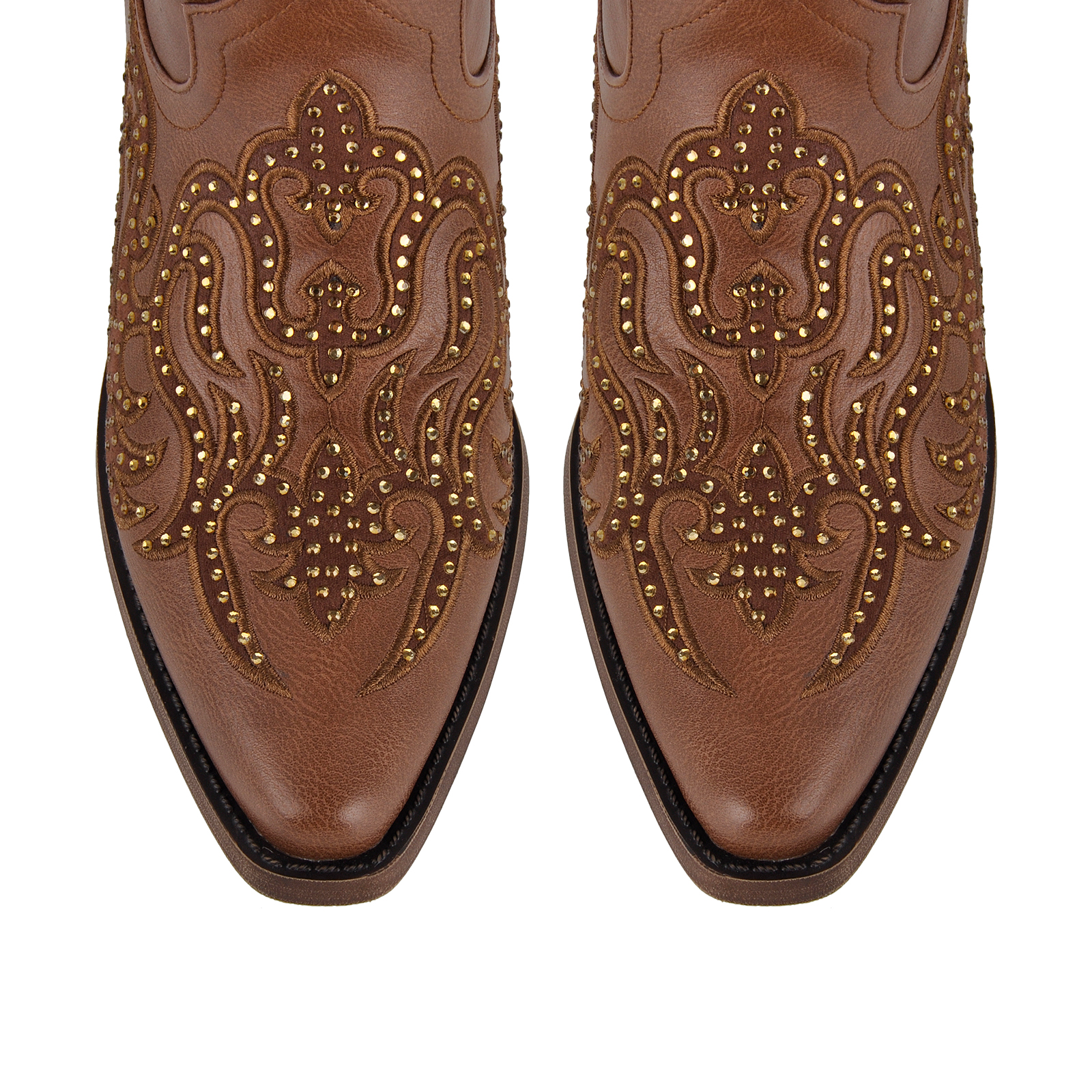 Rhinestone Embroidery Western Knee High Boots