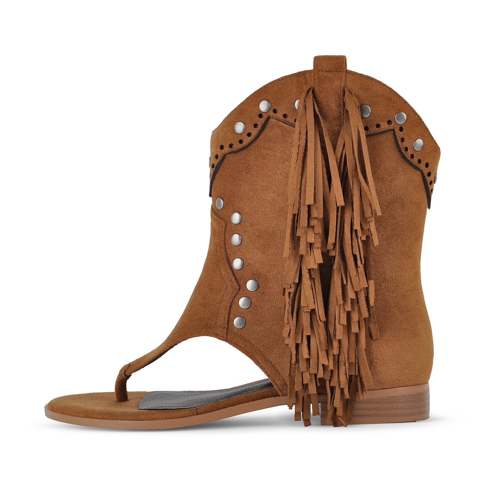 Suede Flip-Flop Fringe Flat Bootie Sandals
