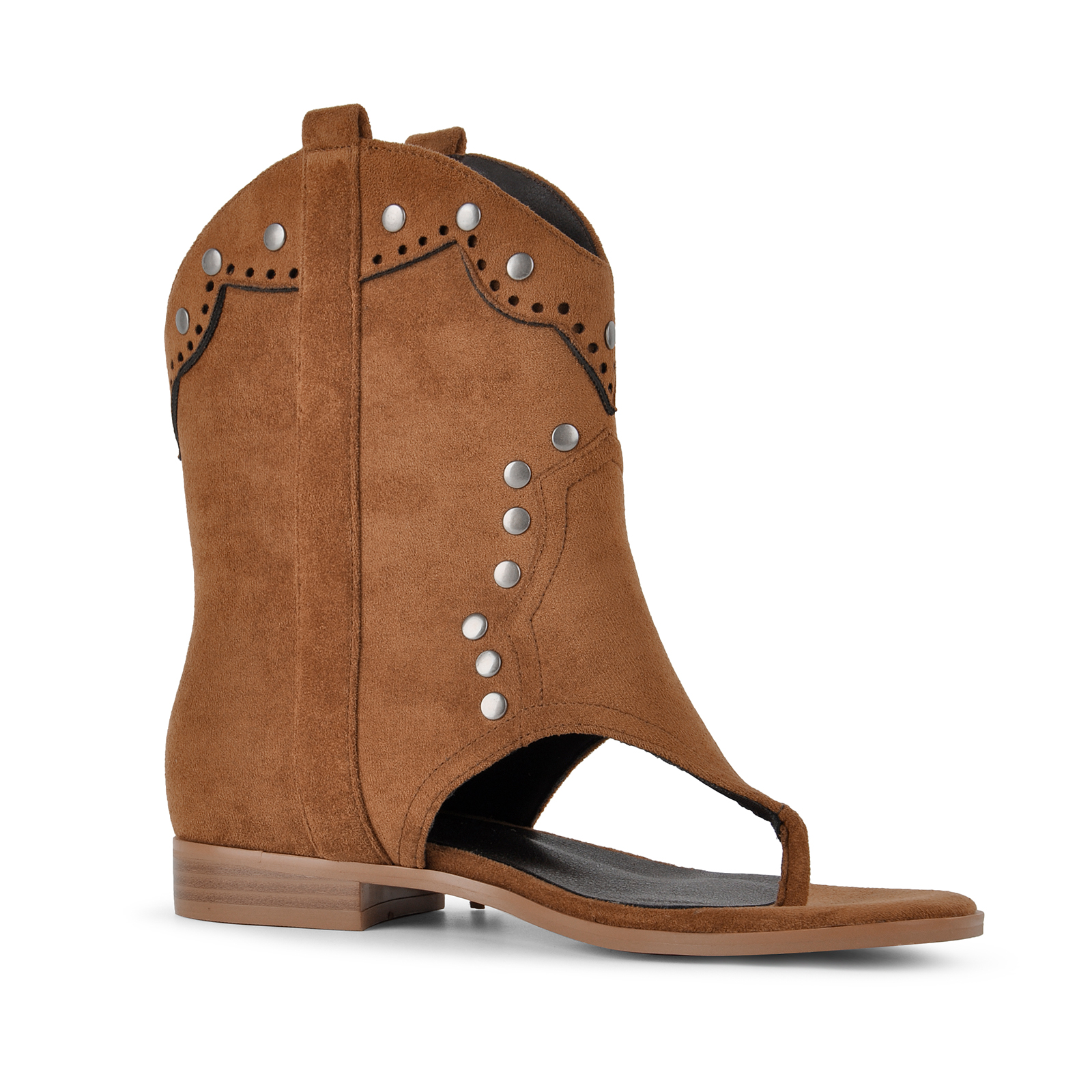 Suede Flip-Flop Fringe Flat Bootie Sandals
