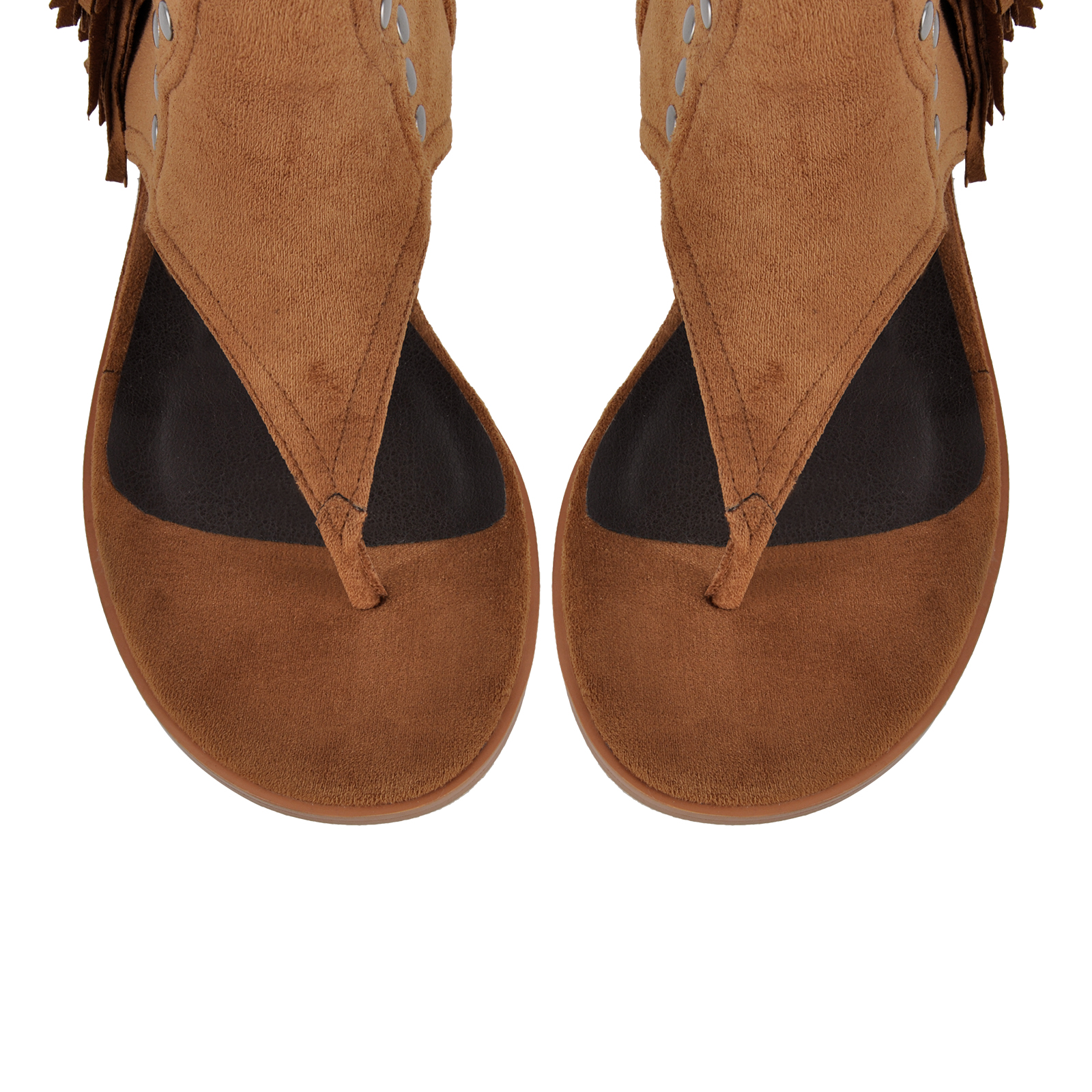 Suede Flip-Flop Fringe Flat Bootie Sandals