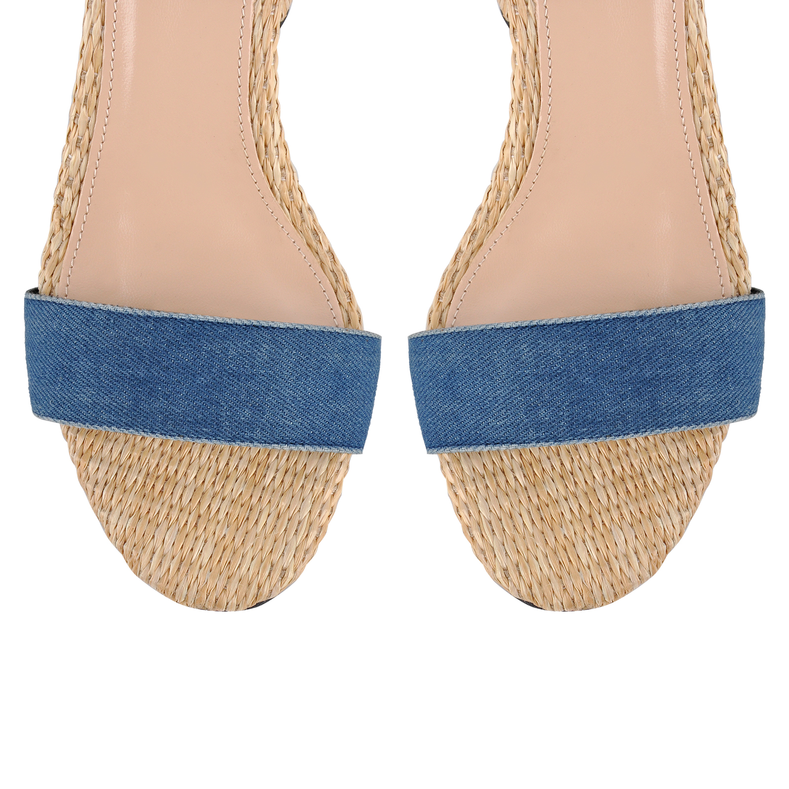 Denim Ankle Strap Straw Round Heel Sandals