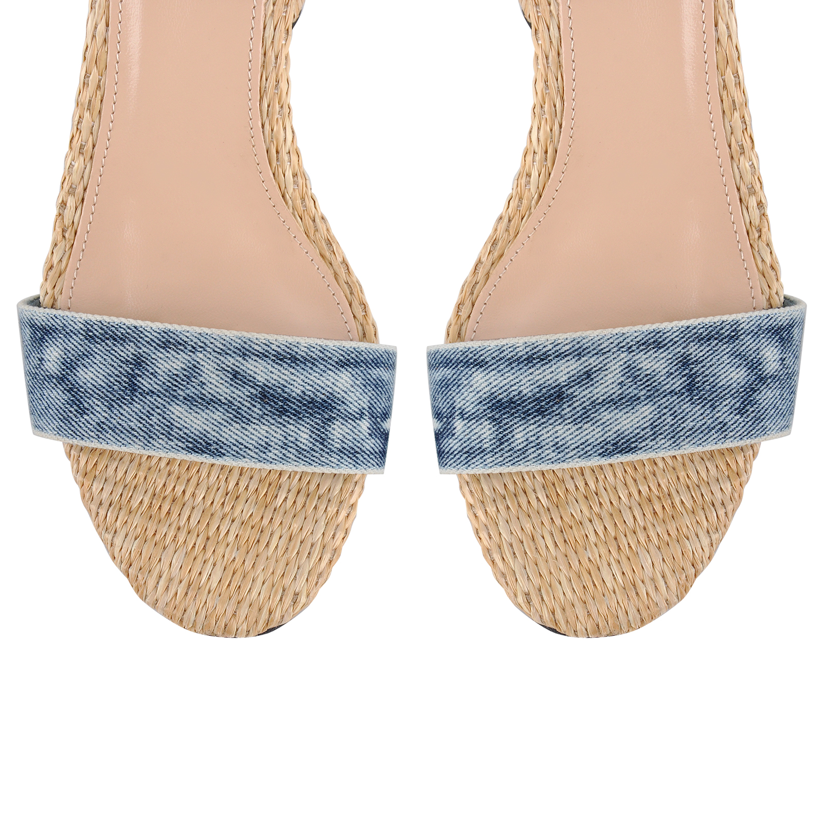 Denim Ankle Strap Straw Round Heel Sandals