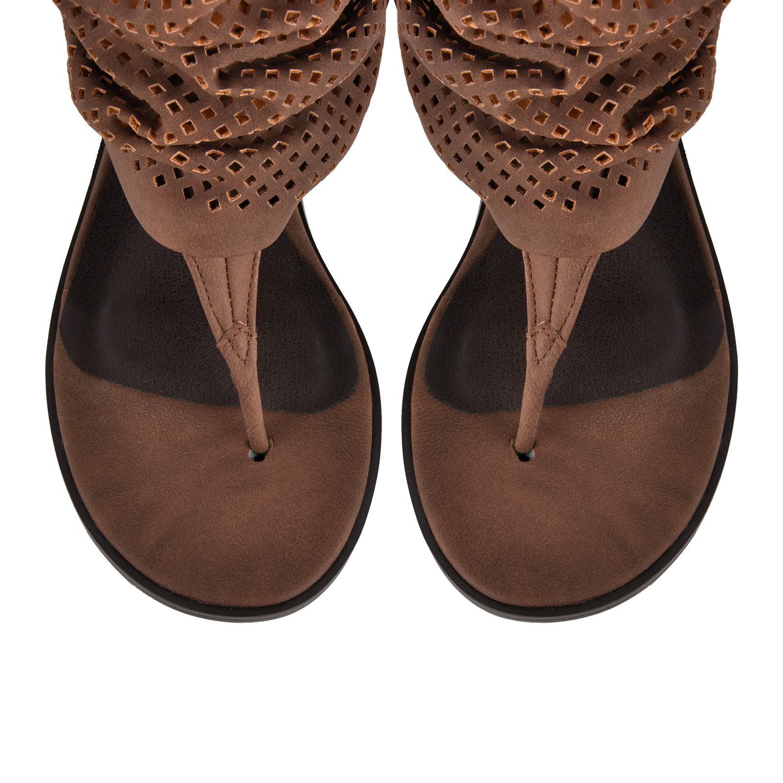 Flip-Flop Perforated Buckle Knee High Flat Boots