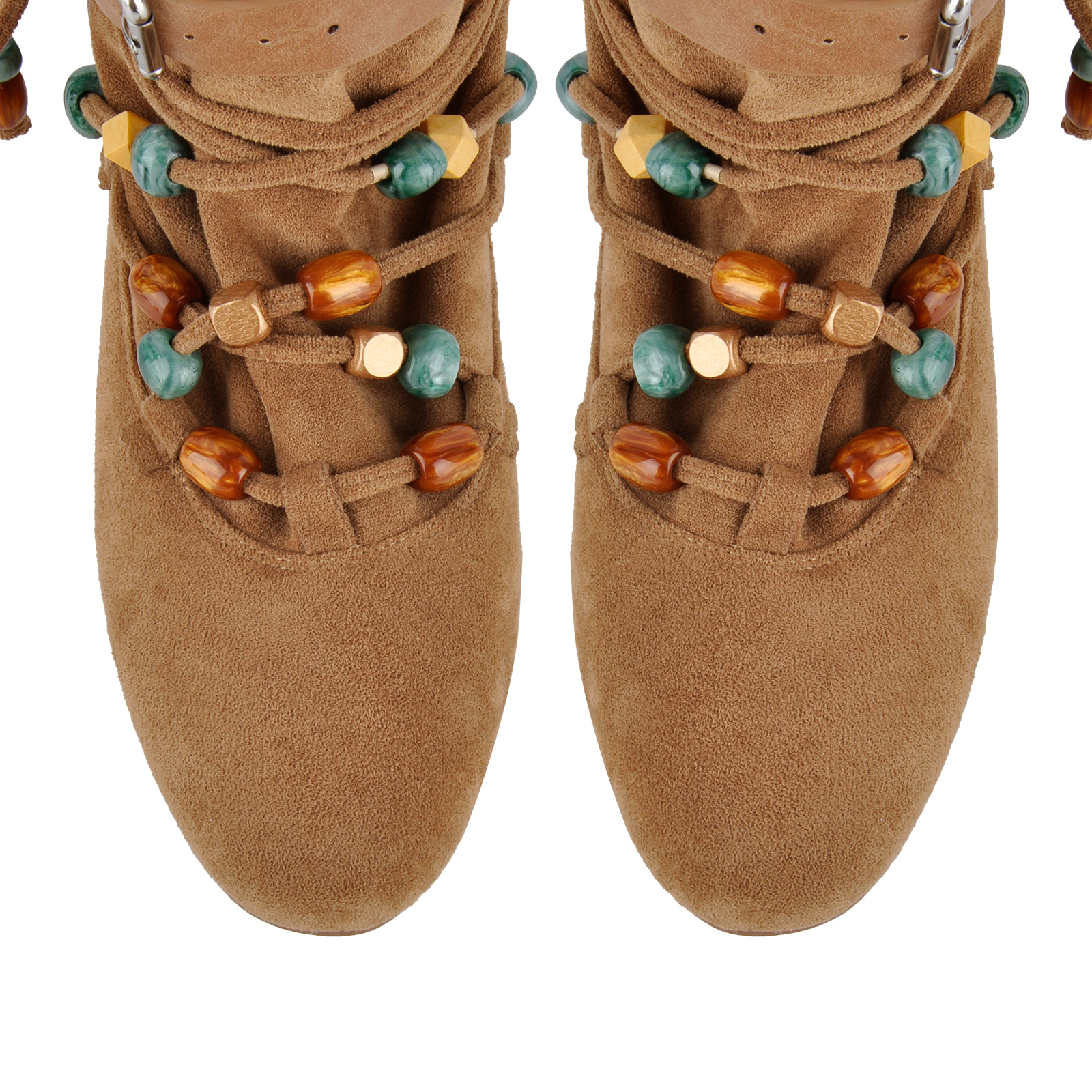 Suede Beaded Lace-up Buckle Flat Ankle Boots