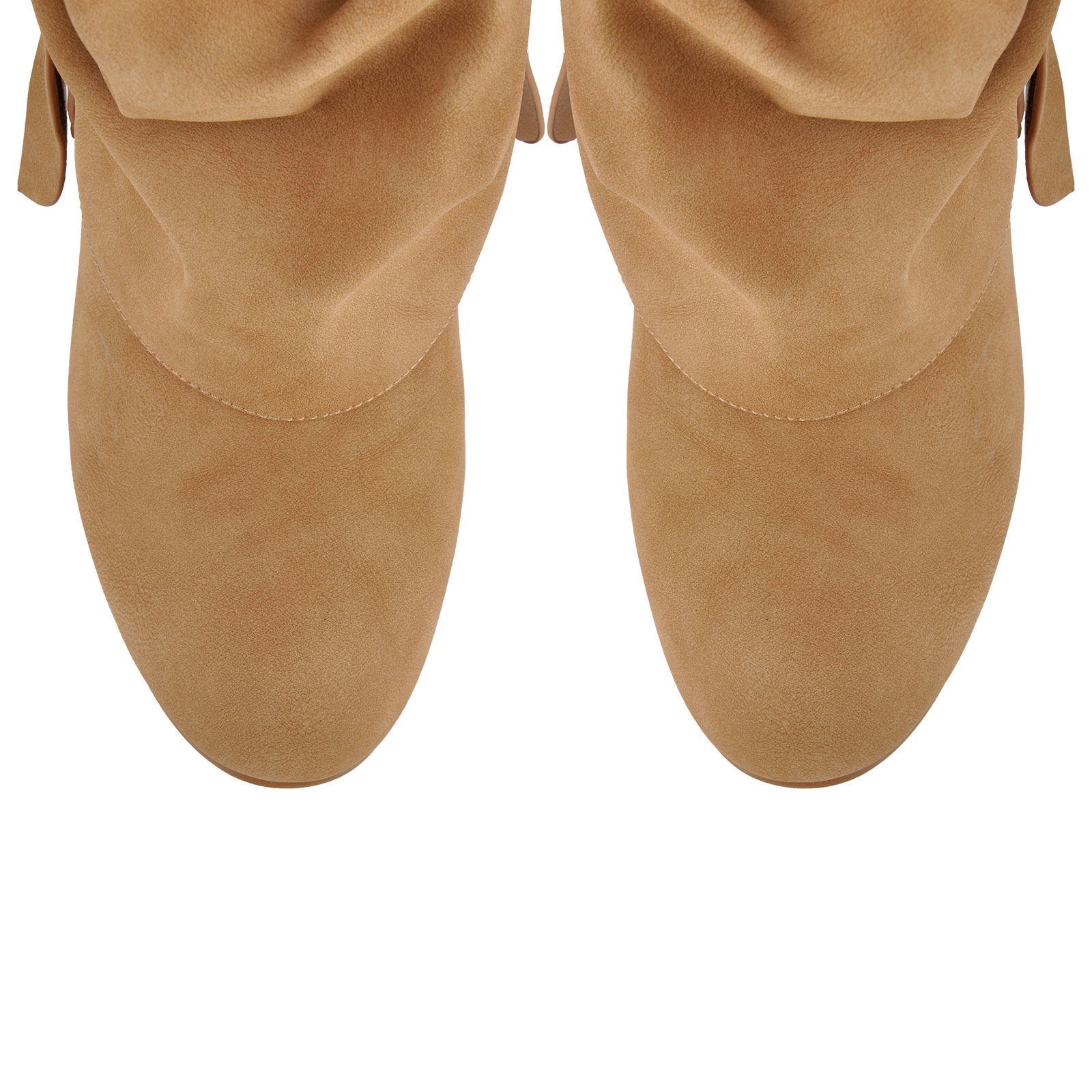 Round Toe Ruched Buckle Strap Knee High Boots