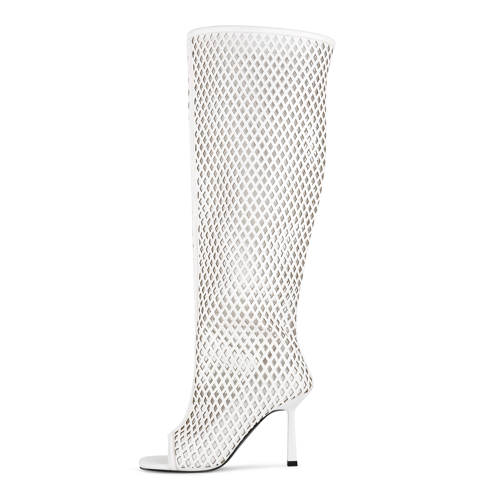 Open Toe Cutout Diamond Grid Thigh High Boots