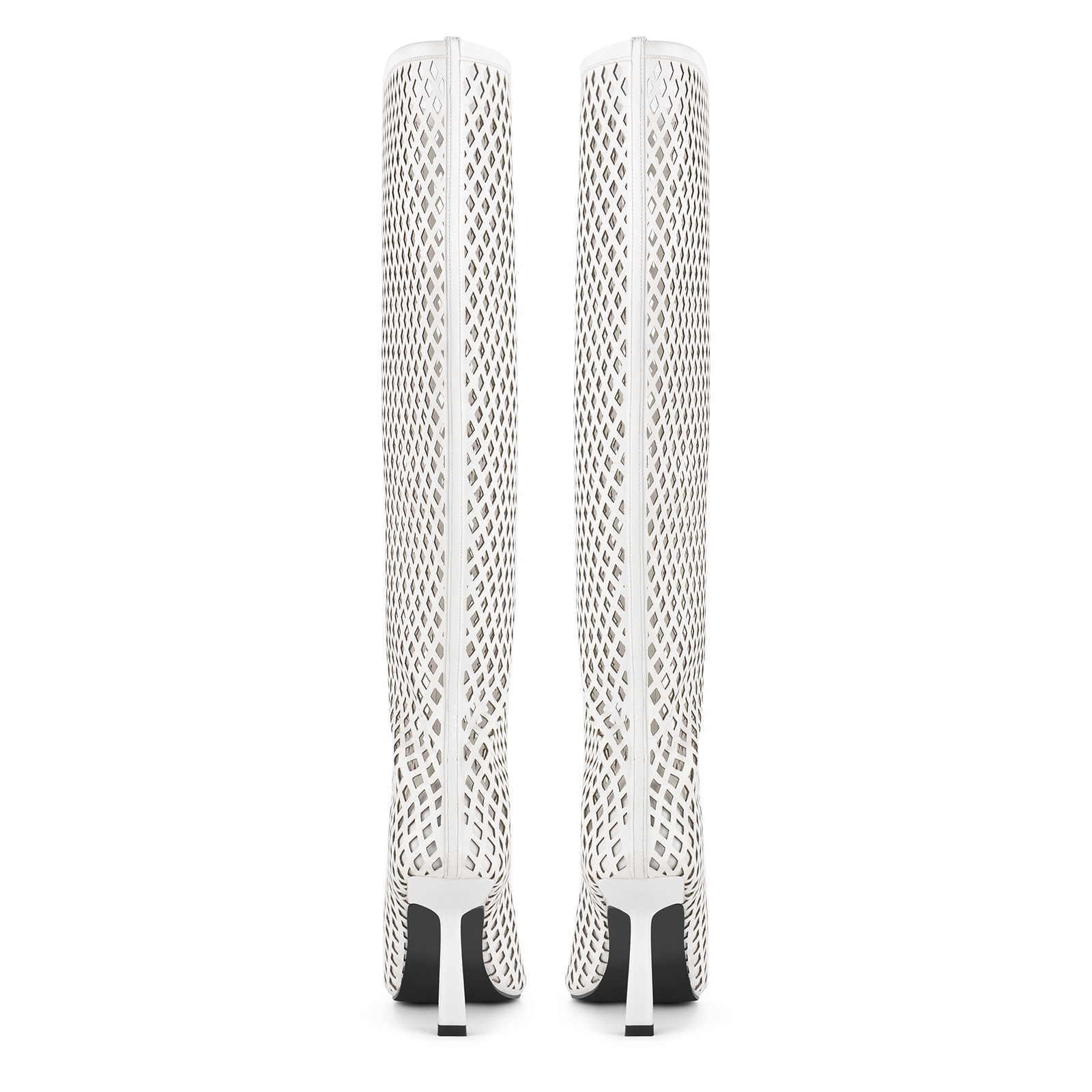 Open Toe Cutout Diamond Grid Thigh High Boots