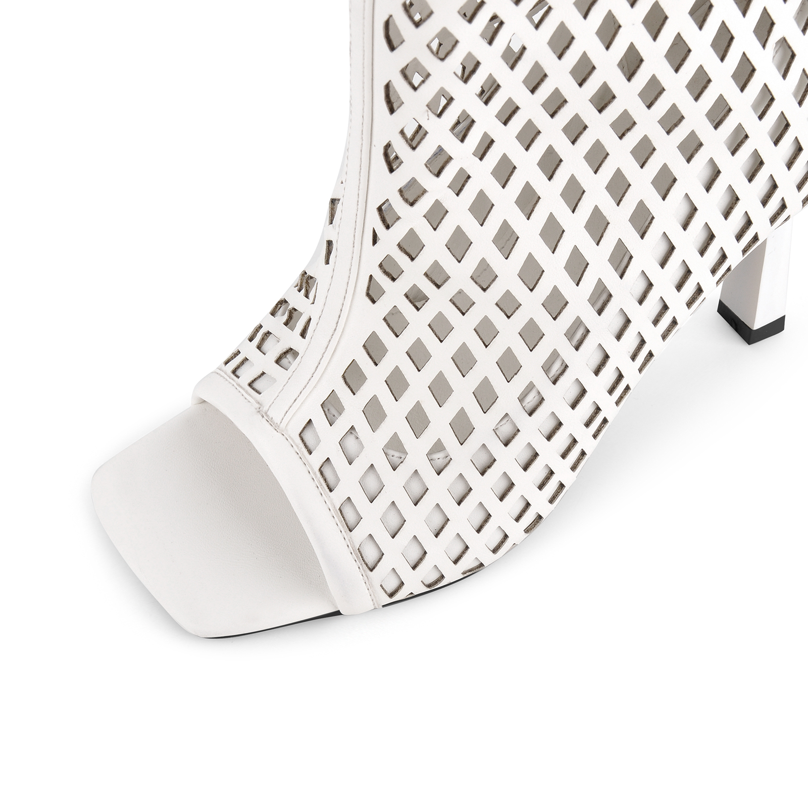 Open Toe Cutout Diamond Grid Thigh High Boots