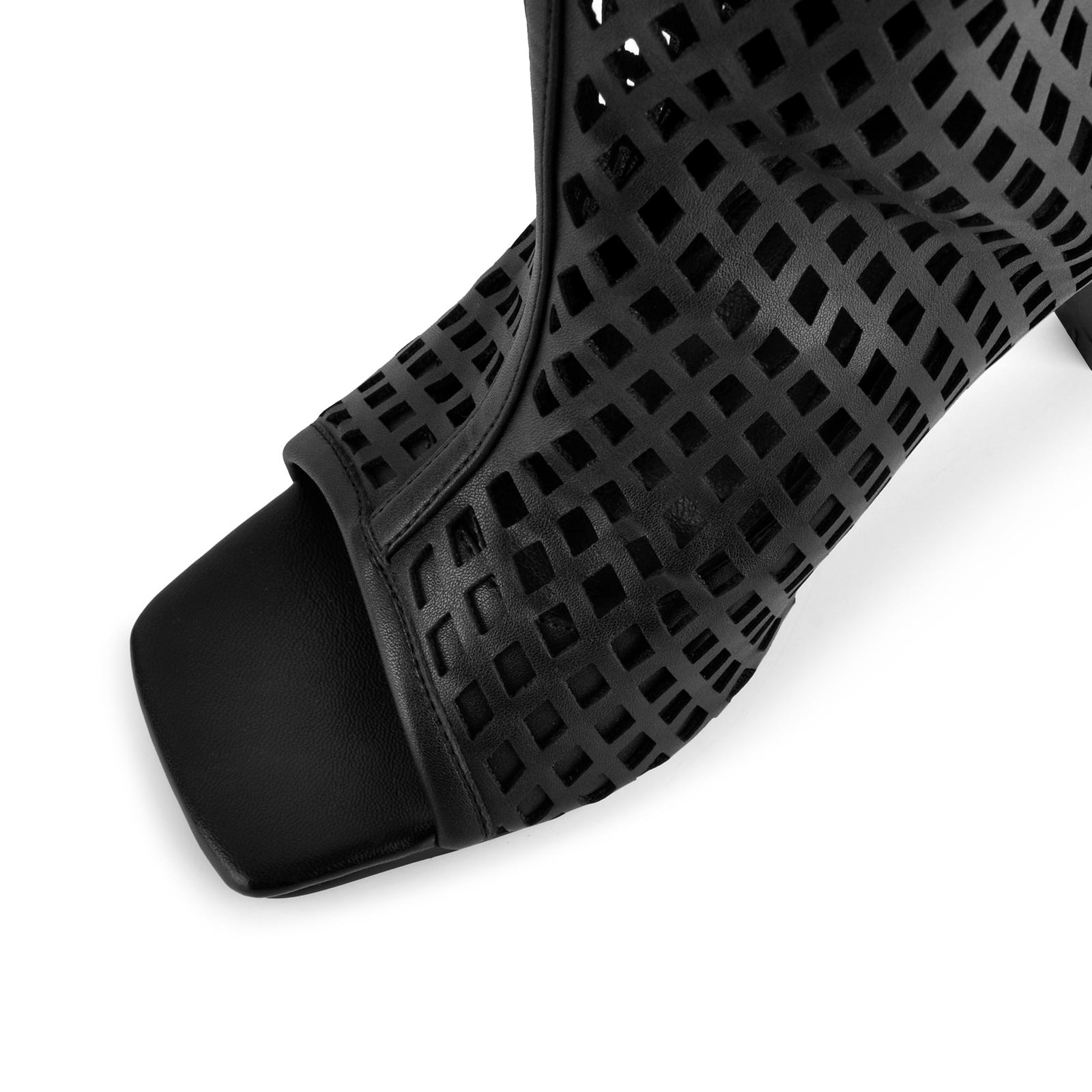 Open Toe Cutout Diamond Grid Thigh High Boots
