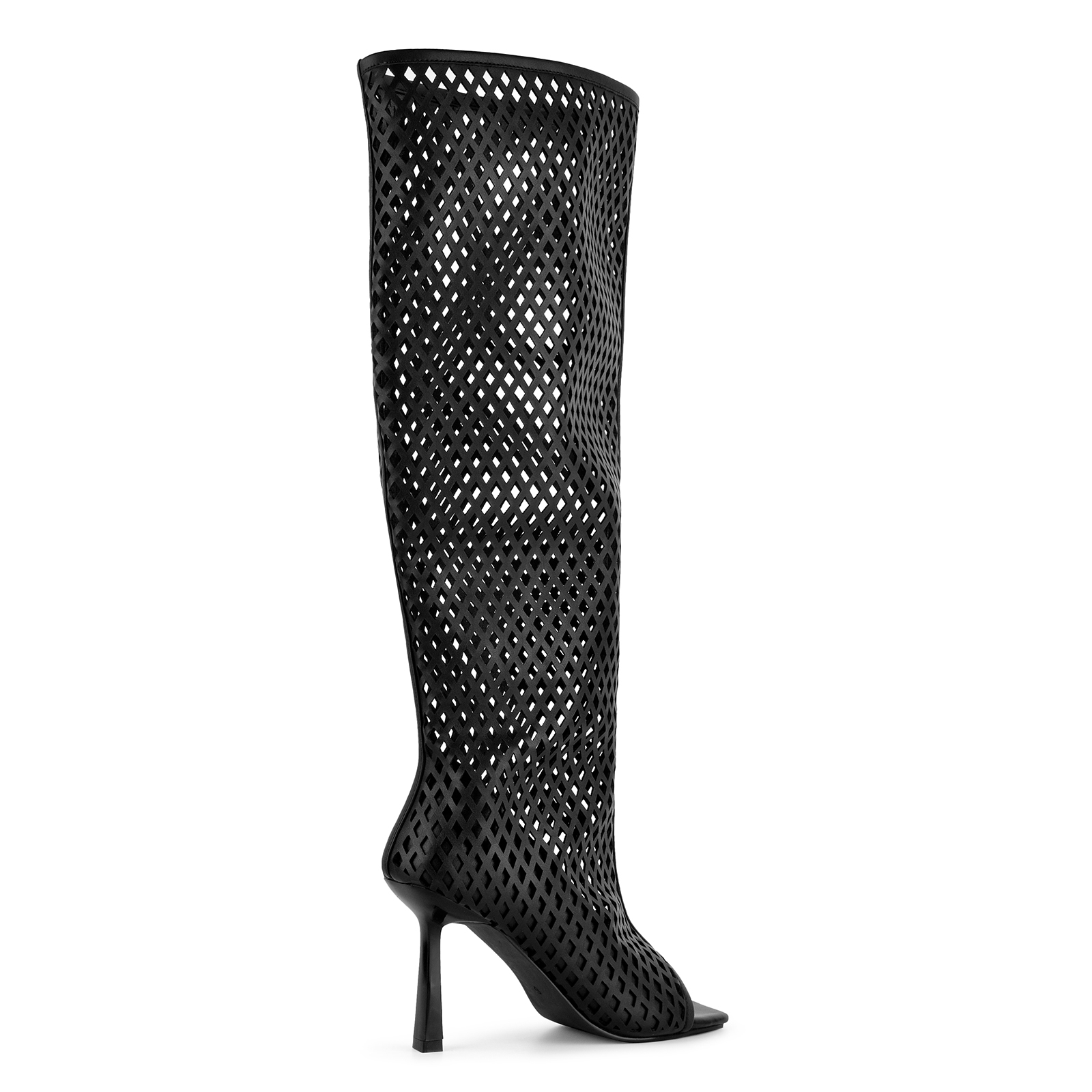 Open Toe Cutout Diamond Grid Thigh High Boots